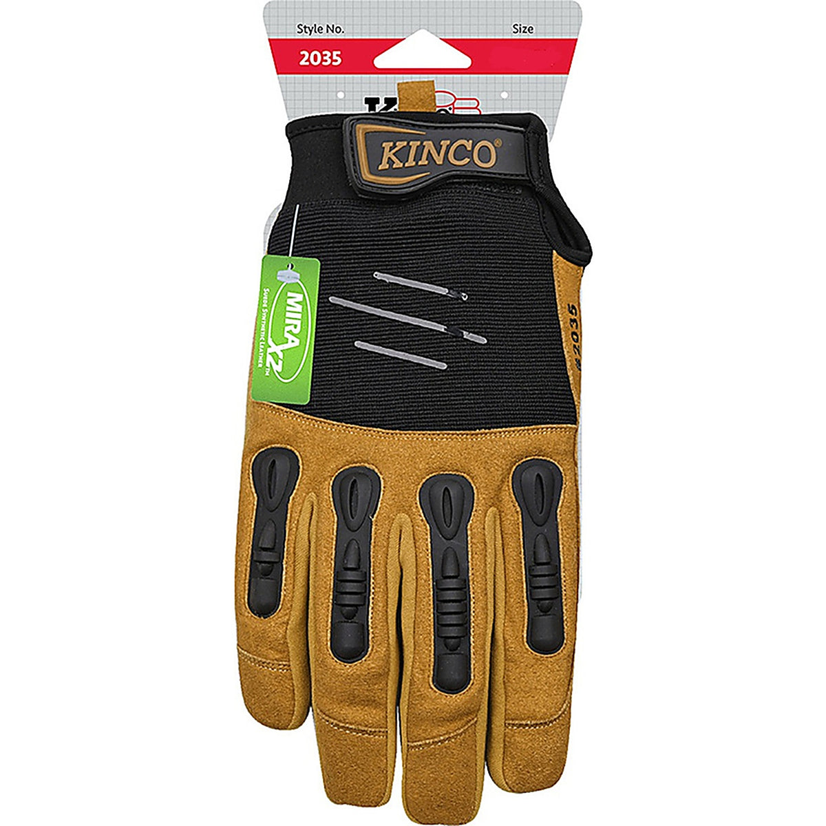 Kinco 2035-XL Foreman Mens Pull-Strap Padded Gloves Black/Tan XL