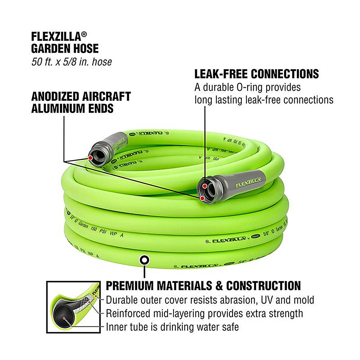 Legacy - HFZG550YW - Flexzilla 5/8 In. D X 50 Ft. L Heavy Duty Premium Grade Garden Hose