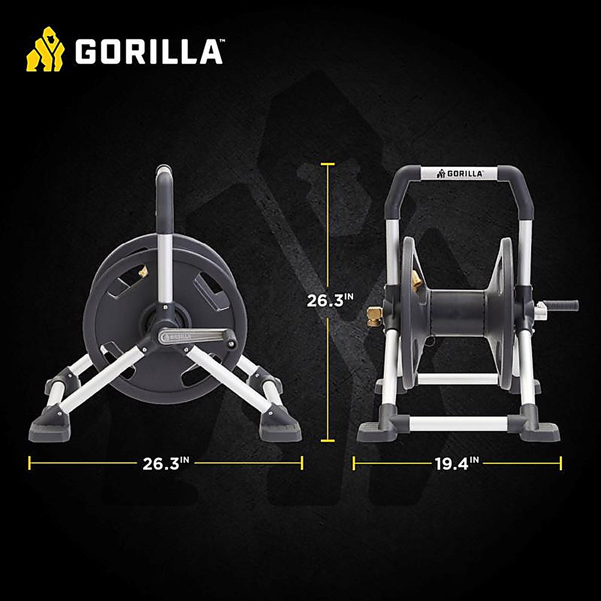 Gorilla - GRS-150H - 150 Ft. Black/Gray Retractable Free Standing Hose Reel Cart