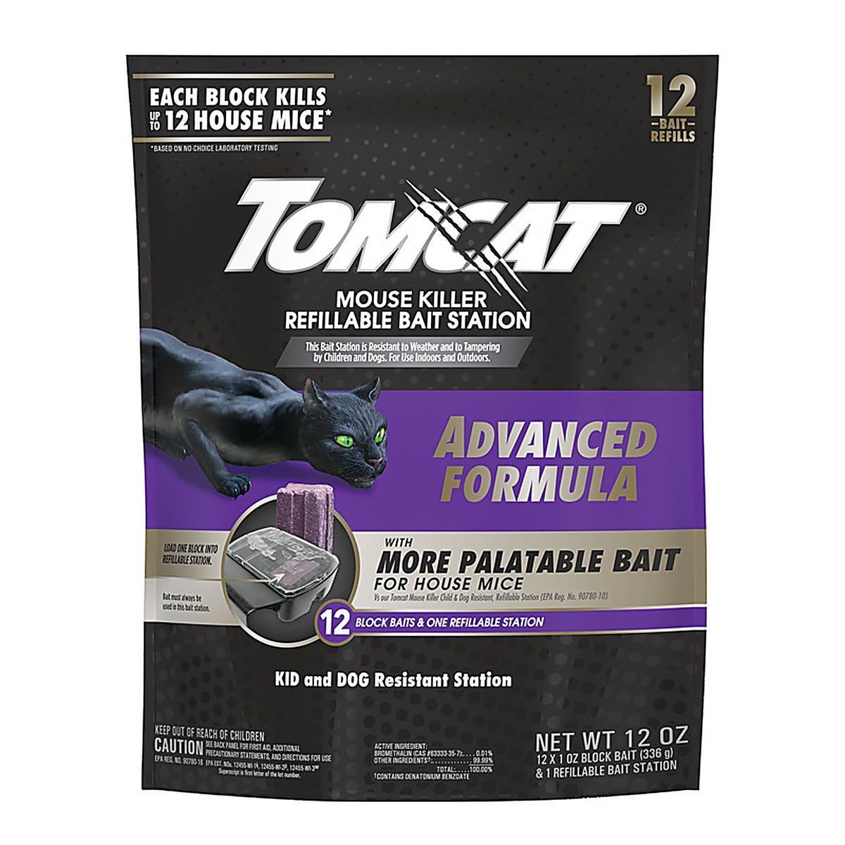 Tomcat 0372905 Mouse Killer Refillable Bait Station Blocks For Mice 12 oz 12 pk