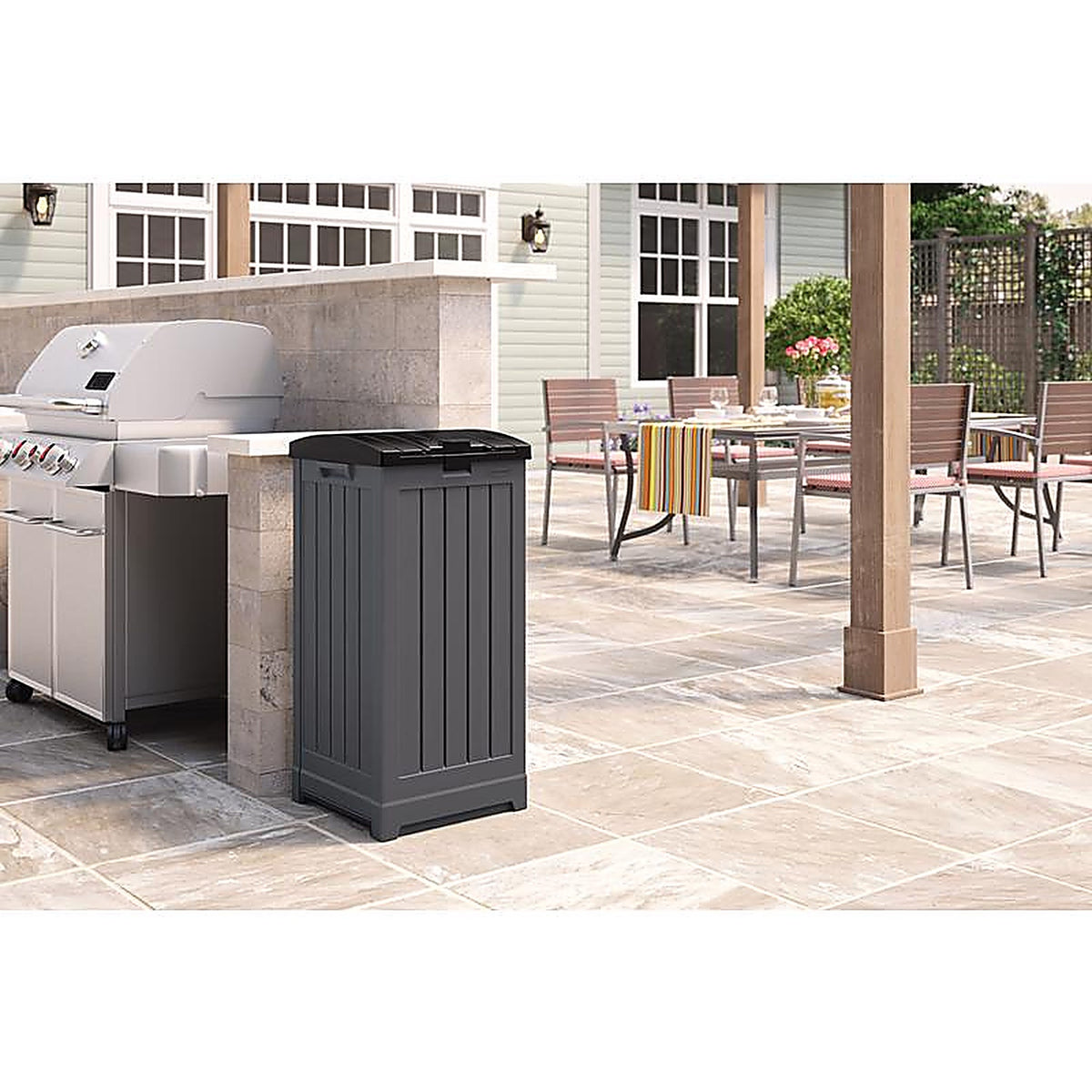 Suncast GH3900 Trash Hideaway 39 gal Peppercorn Resin Trash Can Lid Included