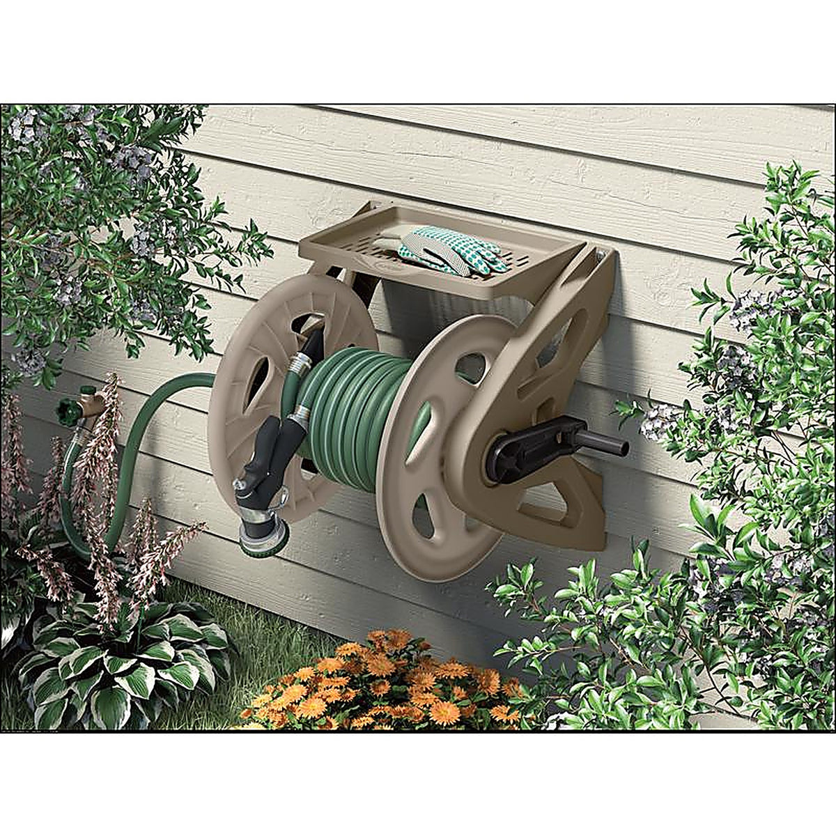 Suncast WMS200 Hose Handler 200 ft. Taupe Retractable Wall Mounted Hose Reel