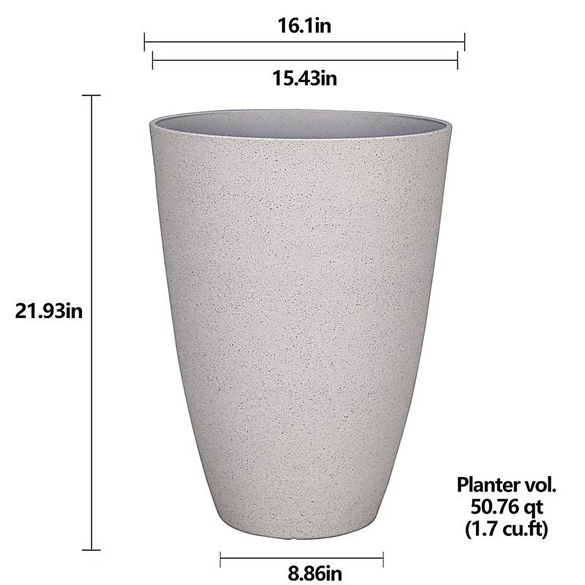 L&G Solutions - PVC2016SWI - L&g 21.9 In. H X 16 In. D Polyresin Speckle Tall Planter White