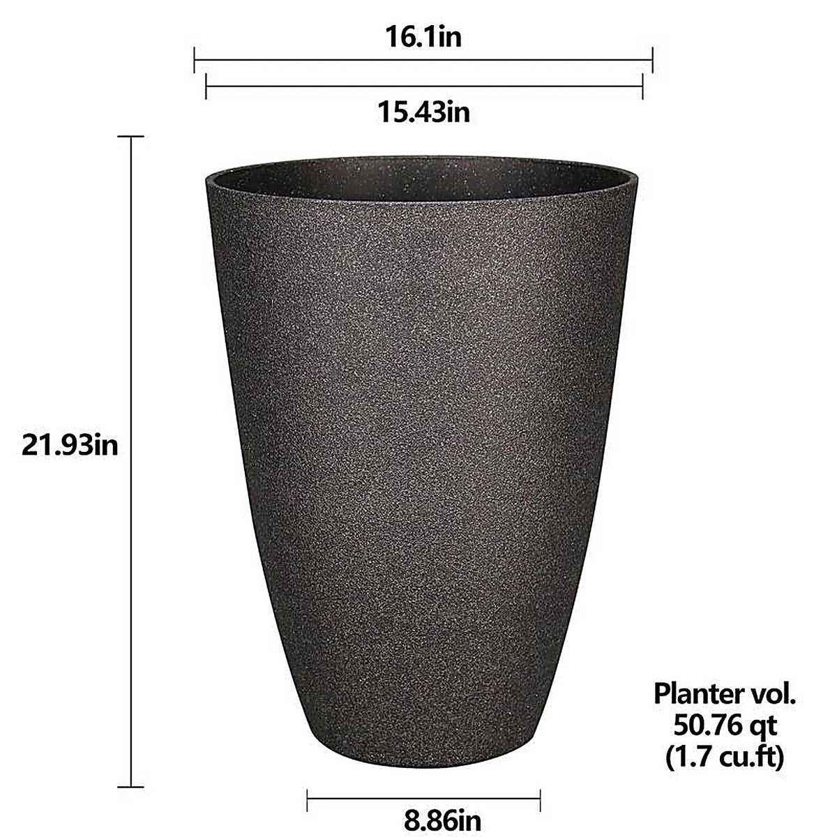 L&G Solutions - PVC2016SCI - L&g 21.9 In. H X 16 In. D Polyresin Speckle Tall Planter Charcoal