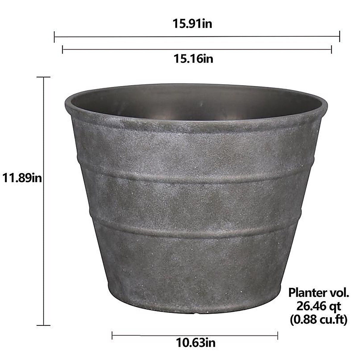 V - PVF5116TCI - 12 In. H X 16 In. D Polyresin Hamilton Planter Charcoal
