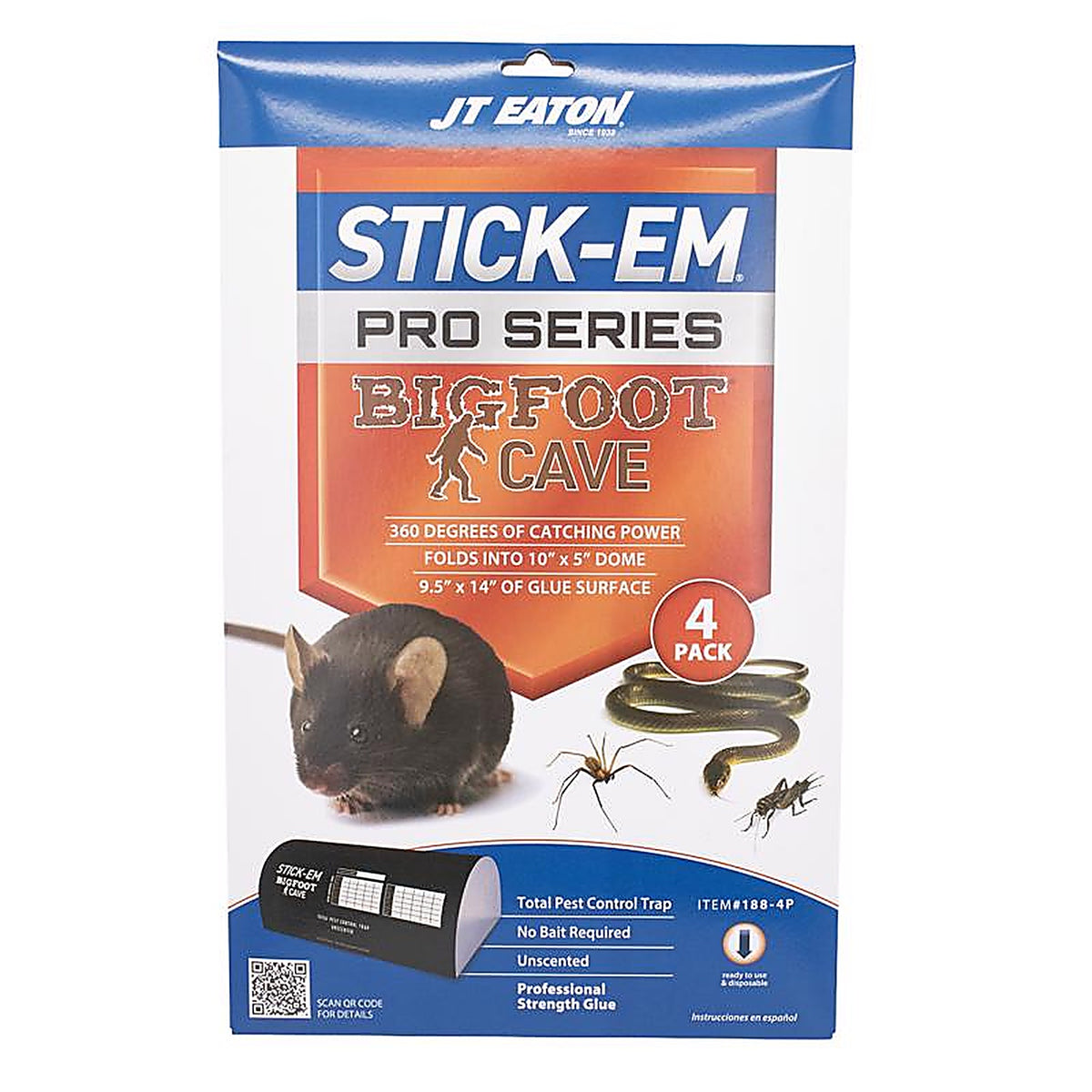 JT Eaton - 188-4P - Stick-Em Pro Series Bigfoot Extra Large Glue Board Trap for Insects/Rodents/Snakes 4 Pack
