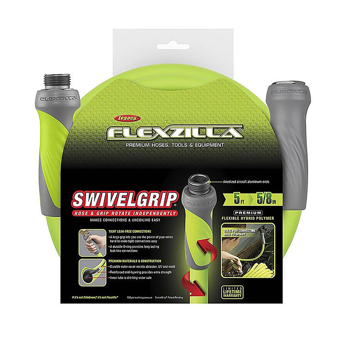 Legacy - HFZG505YWS - Flexzilla Swivelgrip 5/8 In. D X 5 Ft. L Heavy Duty Premium Grade Garden Hose