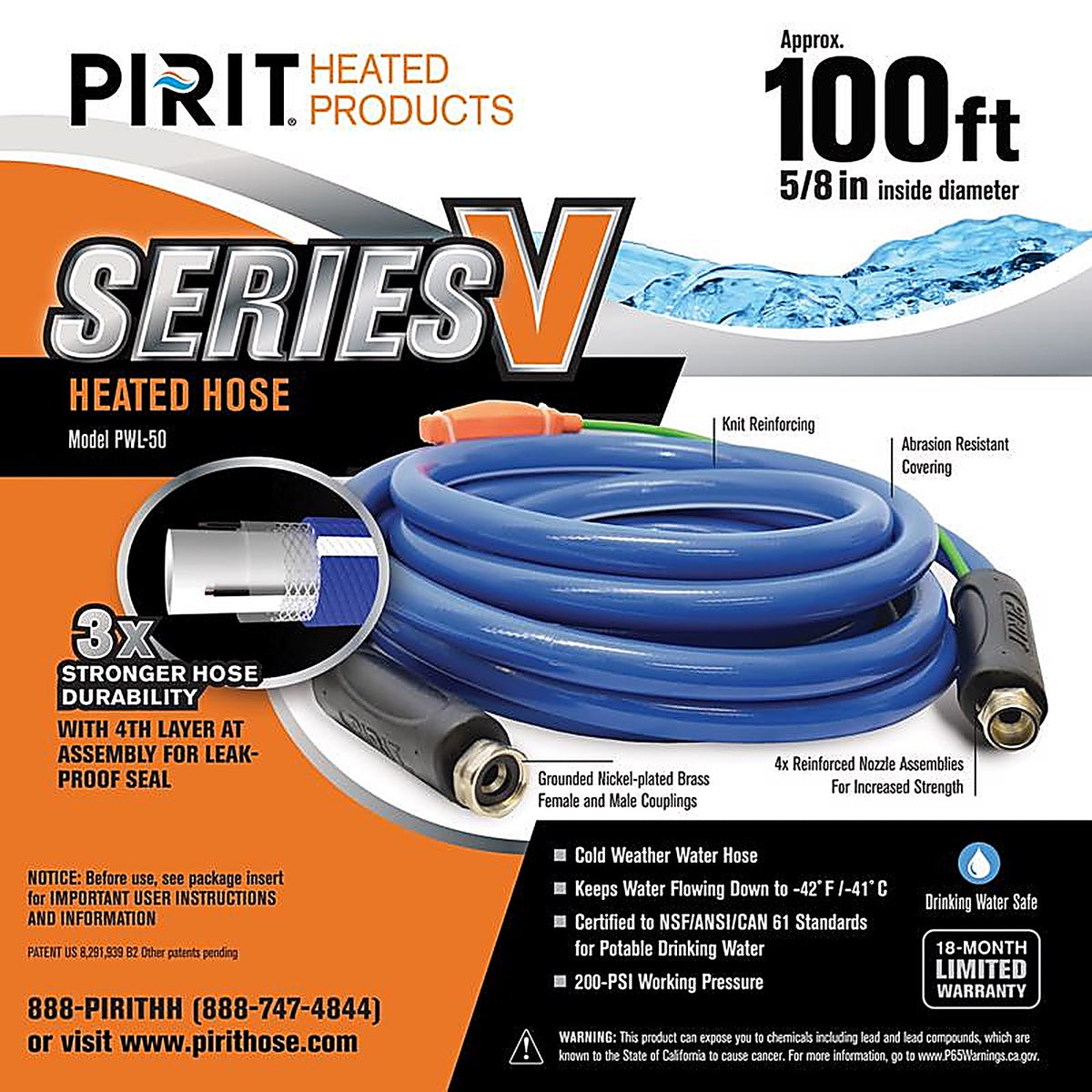 Pirit - PWL-05-100 - Series V 5/8 In. D X 100 Ft. L Medium Duty Heated Hose