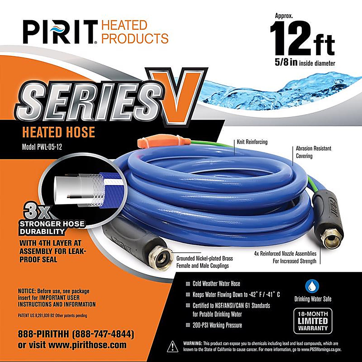 Pirit - PWL-05-12 - Series V 5/8 In. D X 12 Ft. L Medium Duty Heated Hose