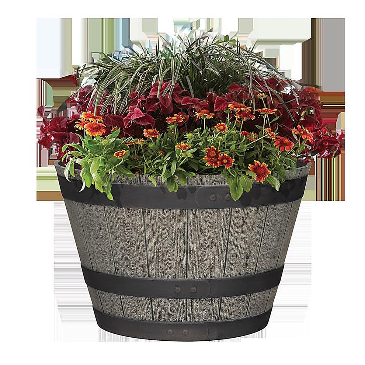 L&G Solutions - PVH6019TOI - L&g 12 In. H X 19 In. W X 19 In. D X 19 In. D Polyresin Whiskey Barrel Planter Oak