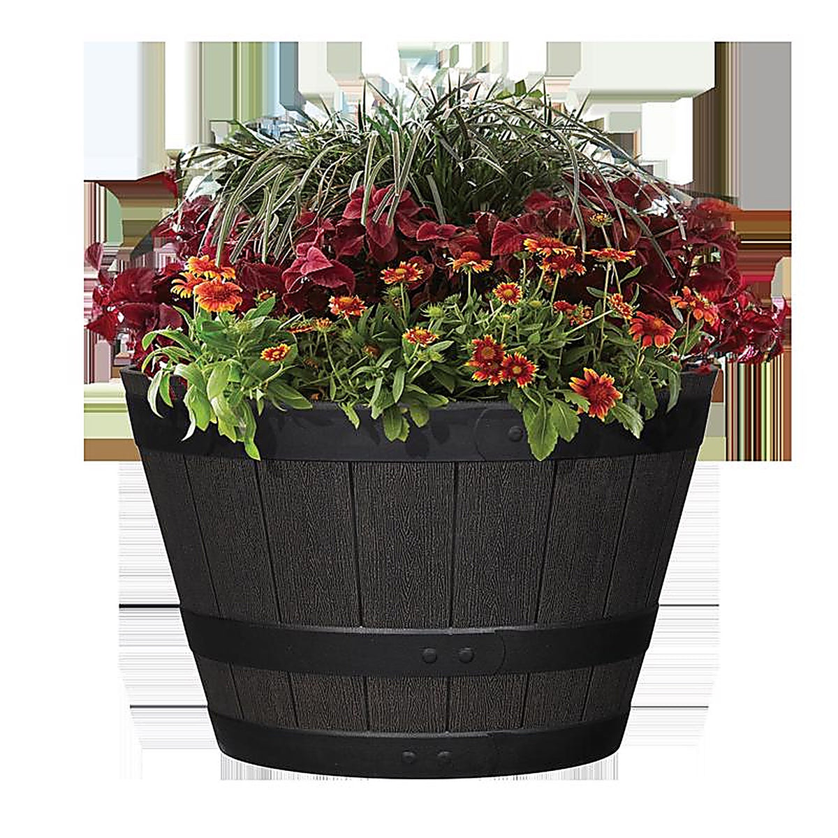 L&G Solutions - PVH6019TNI - L&g 12 In. H X 19 In. W X 19 In. D X 19 In. D Polyresin Whiskey Barrel Planter Brown