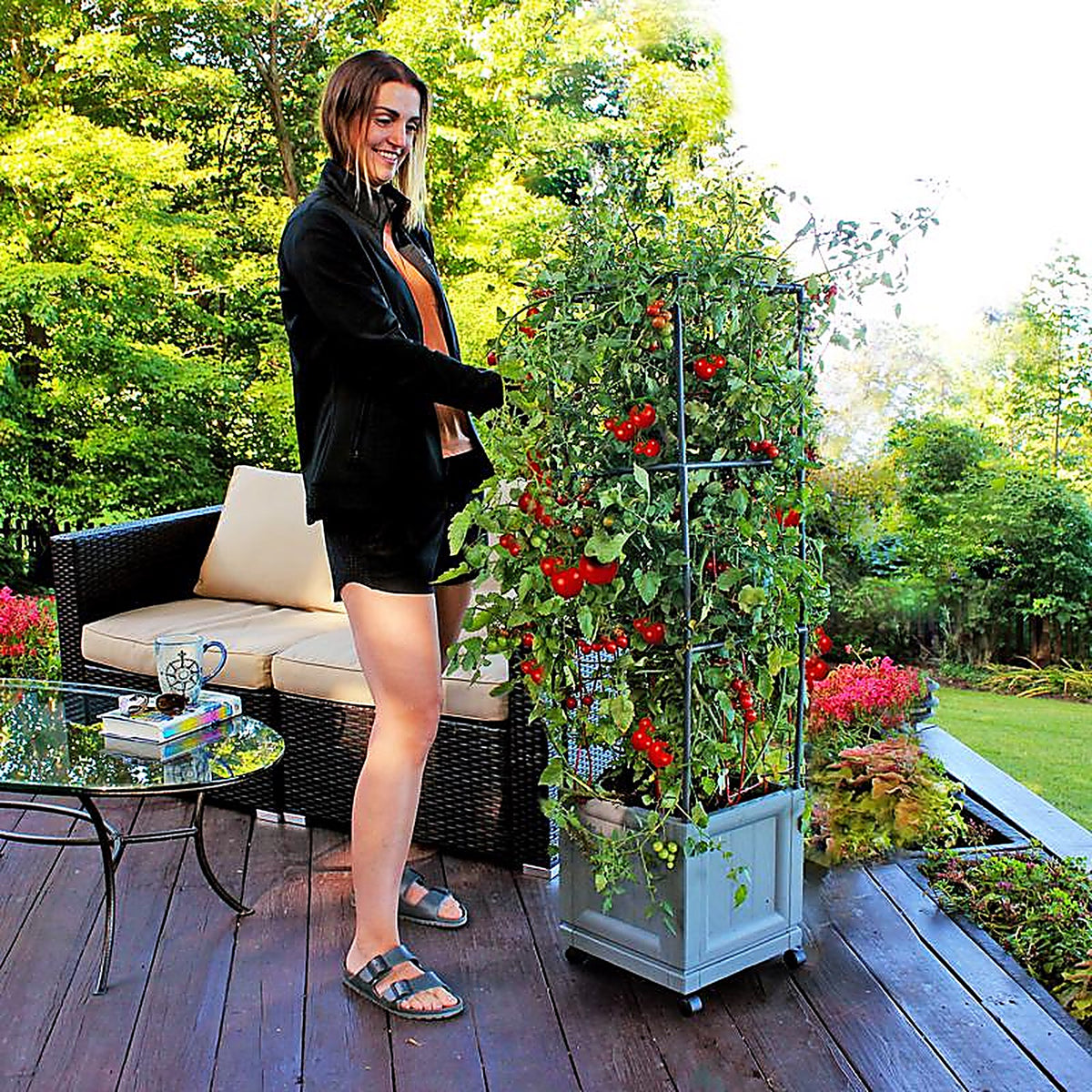 City Pickers - 2323D - 44 In. H X 10.75 In. W X 10.75 In. D Resin Trellis Tower Garden Bed Charcoal