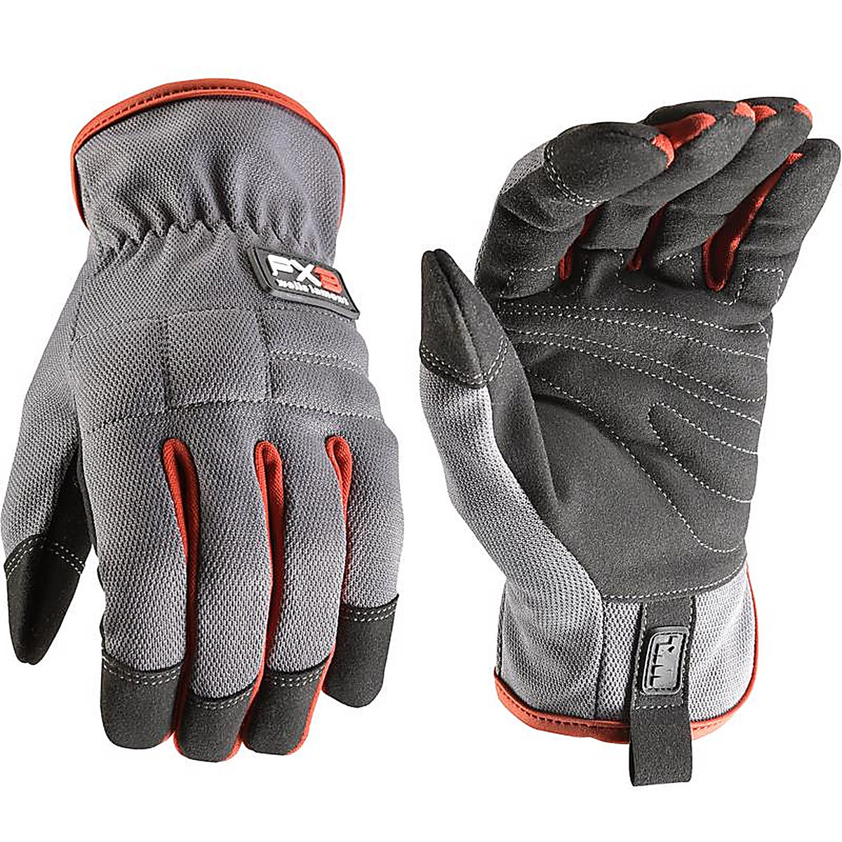 Wells Lamont - 7862M - Fx3 Mens Indoor/Outdoor Work Gloves Gray/Red M 1 Pair