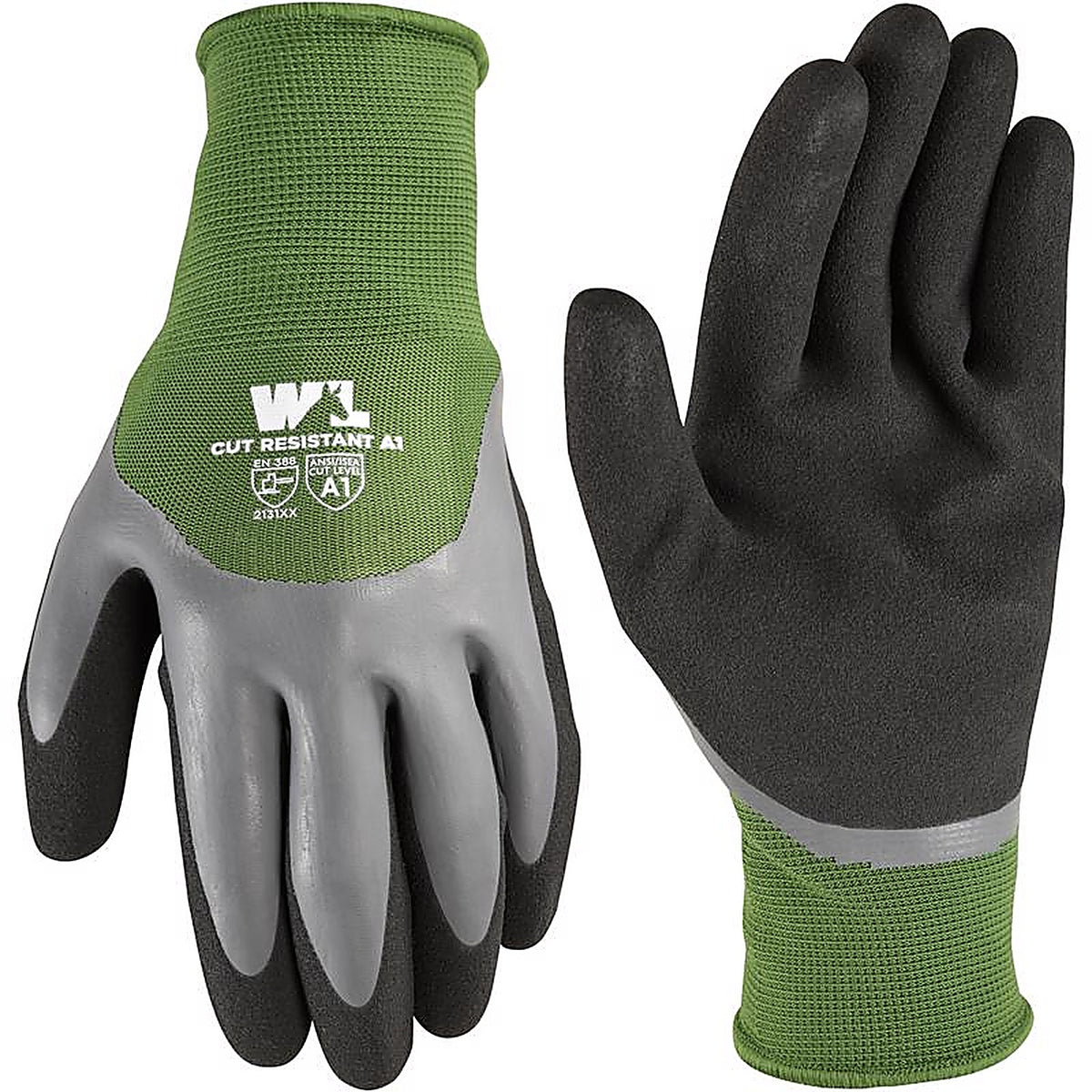 Wells Lamont - 609M-300 - Mens Indoor/Outdoor Latex Coated Grip Gloves Gray/Green M 1 Pair