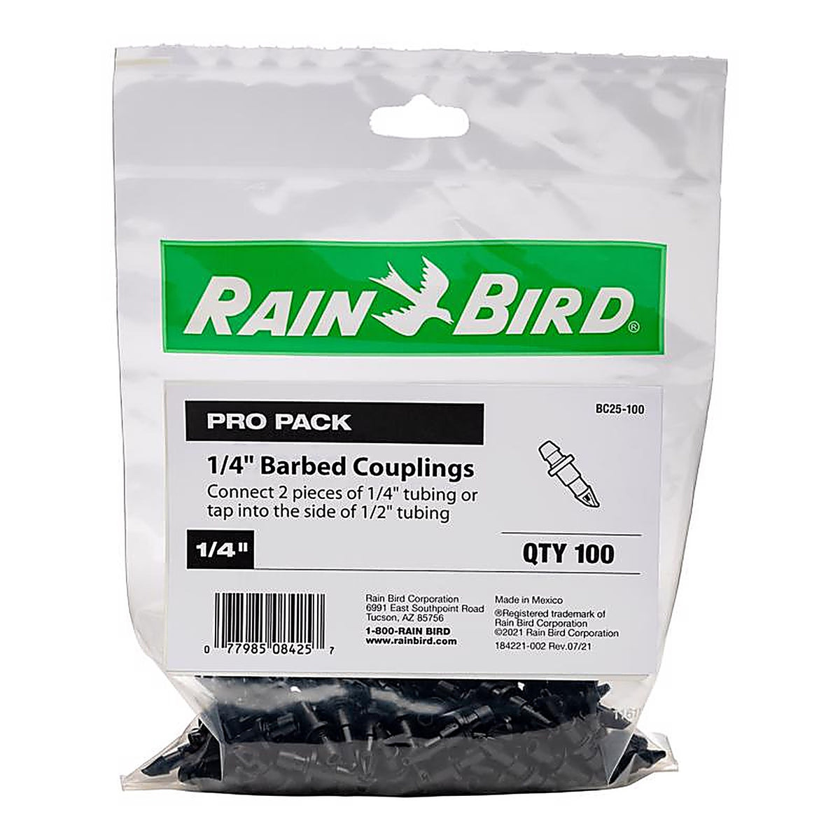 Rain Bird - BC25-100 - 1/4 In. Barbed Drip Irrigation Coupler 1 Pack