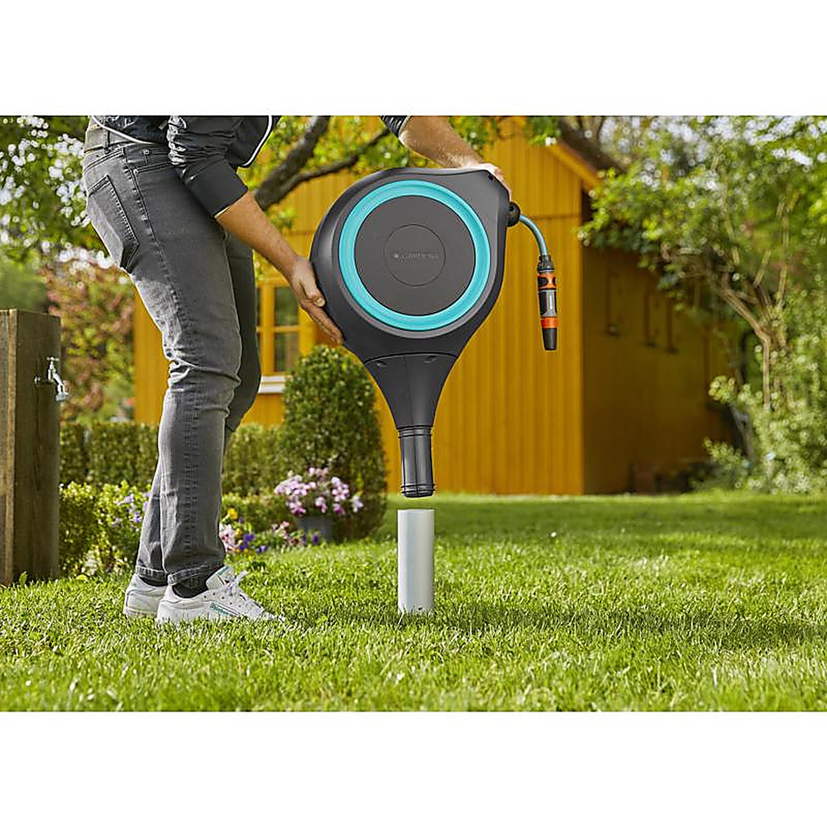 Gardena - 18614-80.000.00 - 66 Ft. Gray Retractable in Ground Hose Reel with Hose