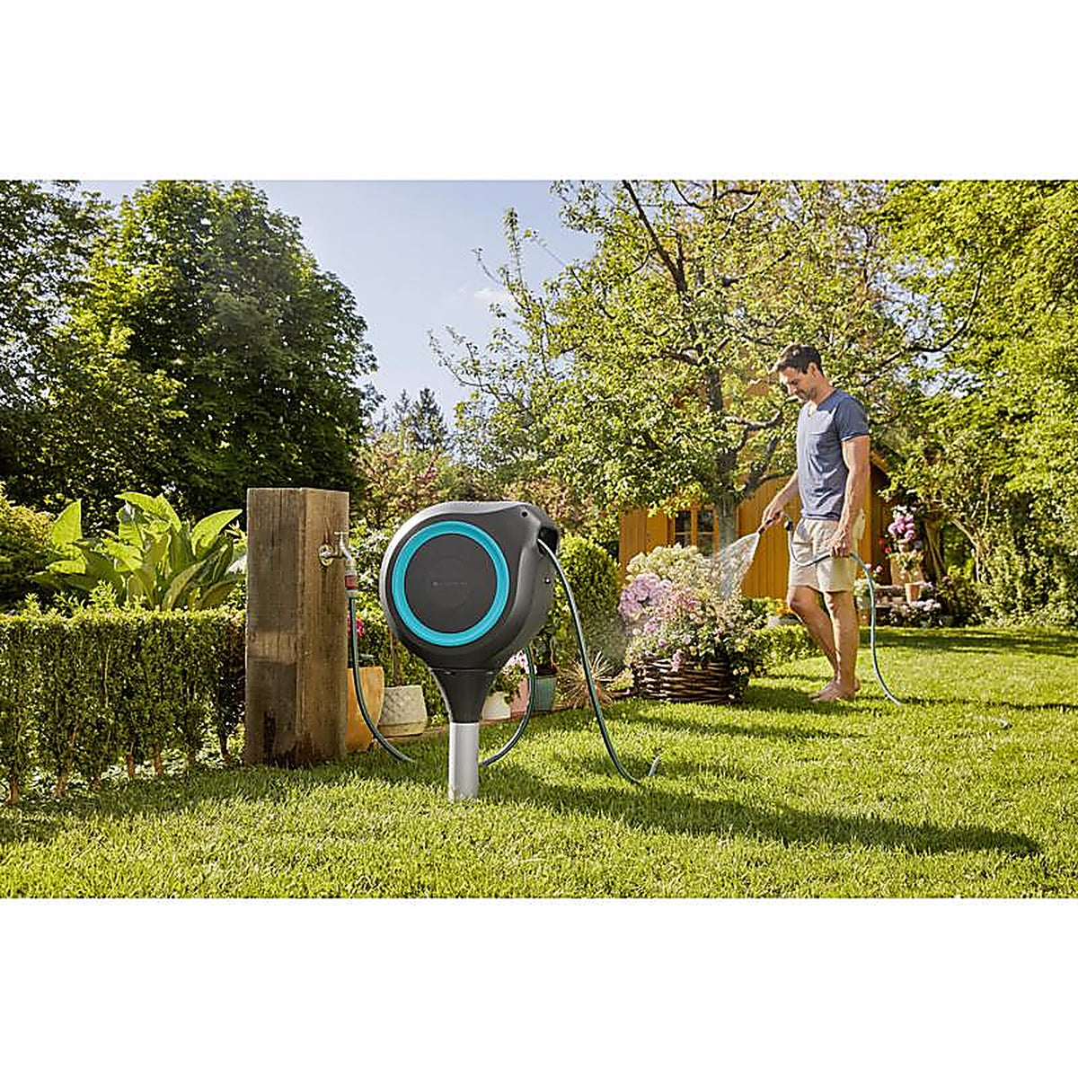 Gardena - 18614-80.000.00 - 66 Ft. Gray Retractable in Ground Hose Reel with Hose
