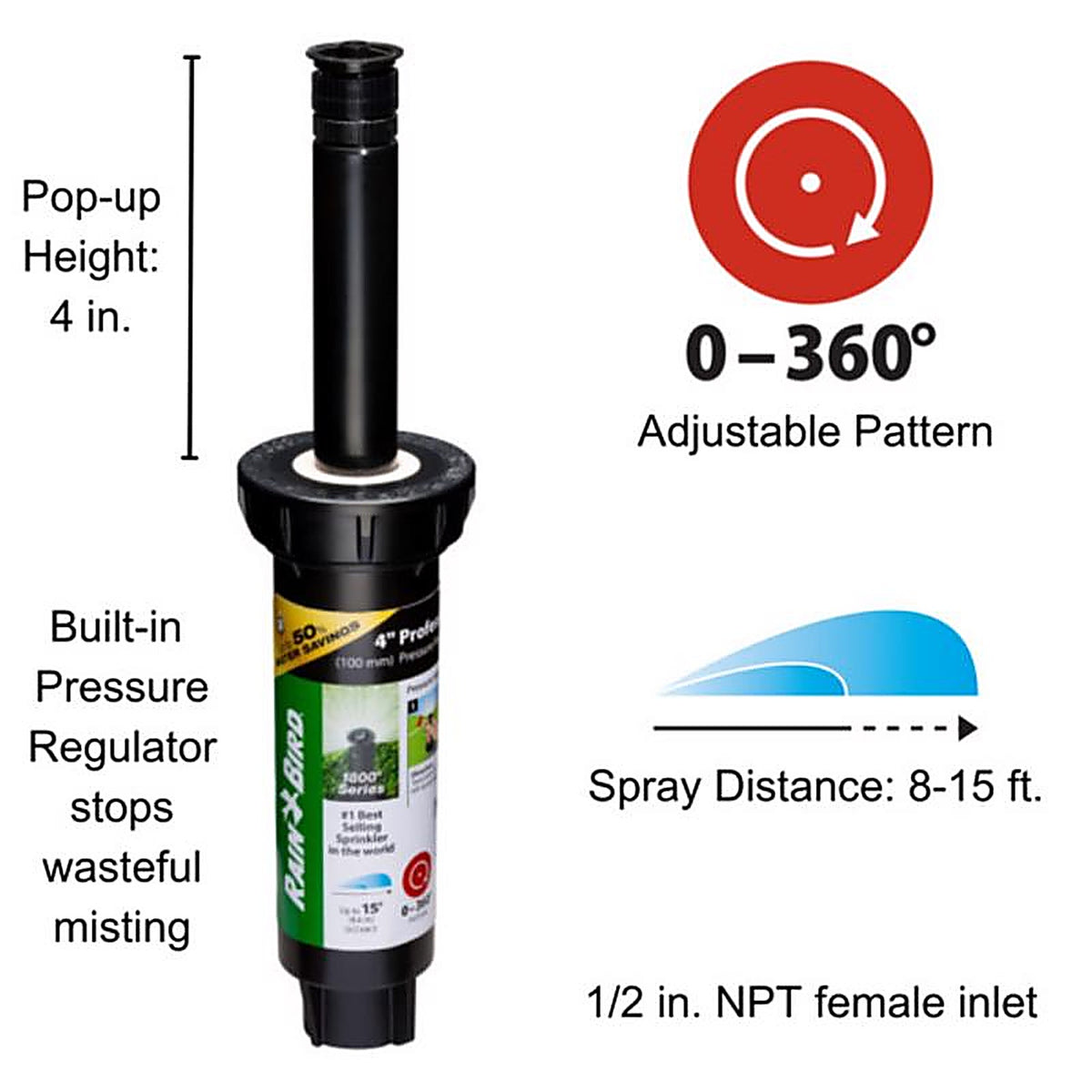 Rain Bird - 1804APPR25SAM - 4 In. H Adjustable Pop-Up Spray Head
