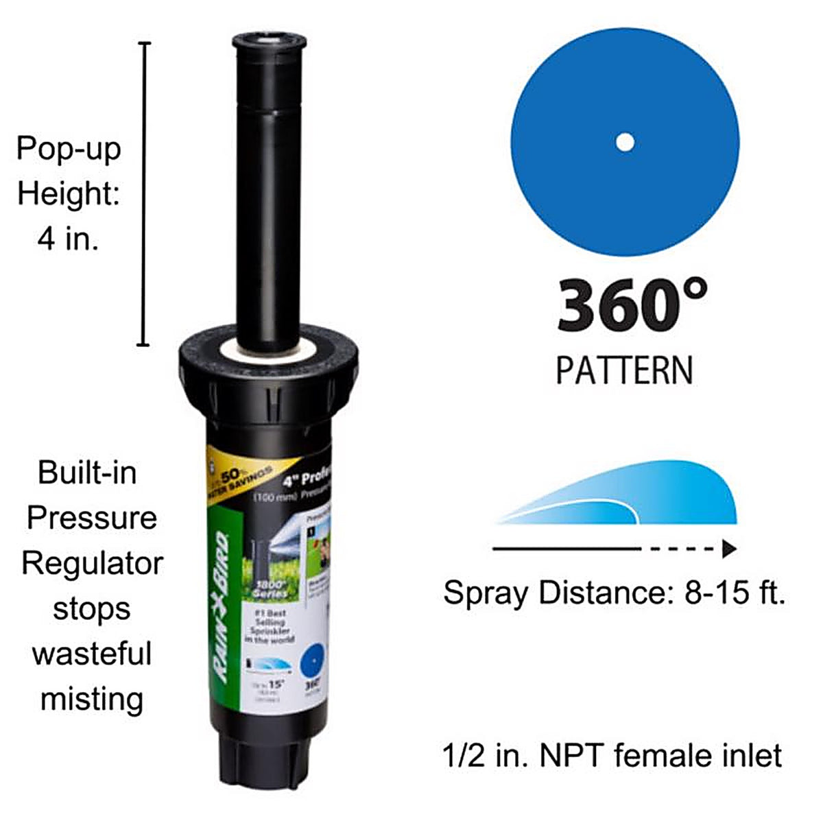 Rain Bird - 1804FDSPSAM25 - 4 In. H Full-Circle Pop-Up Spray Head