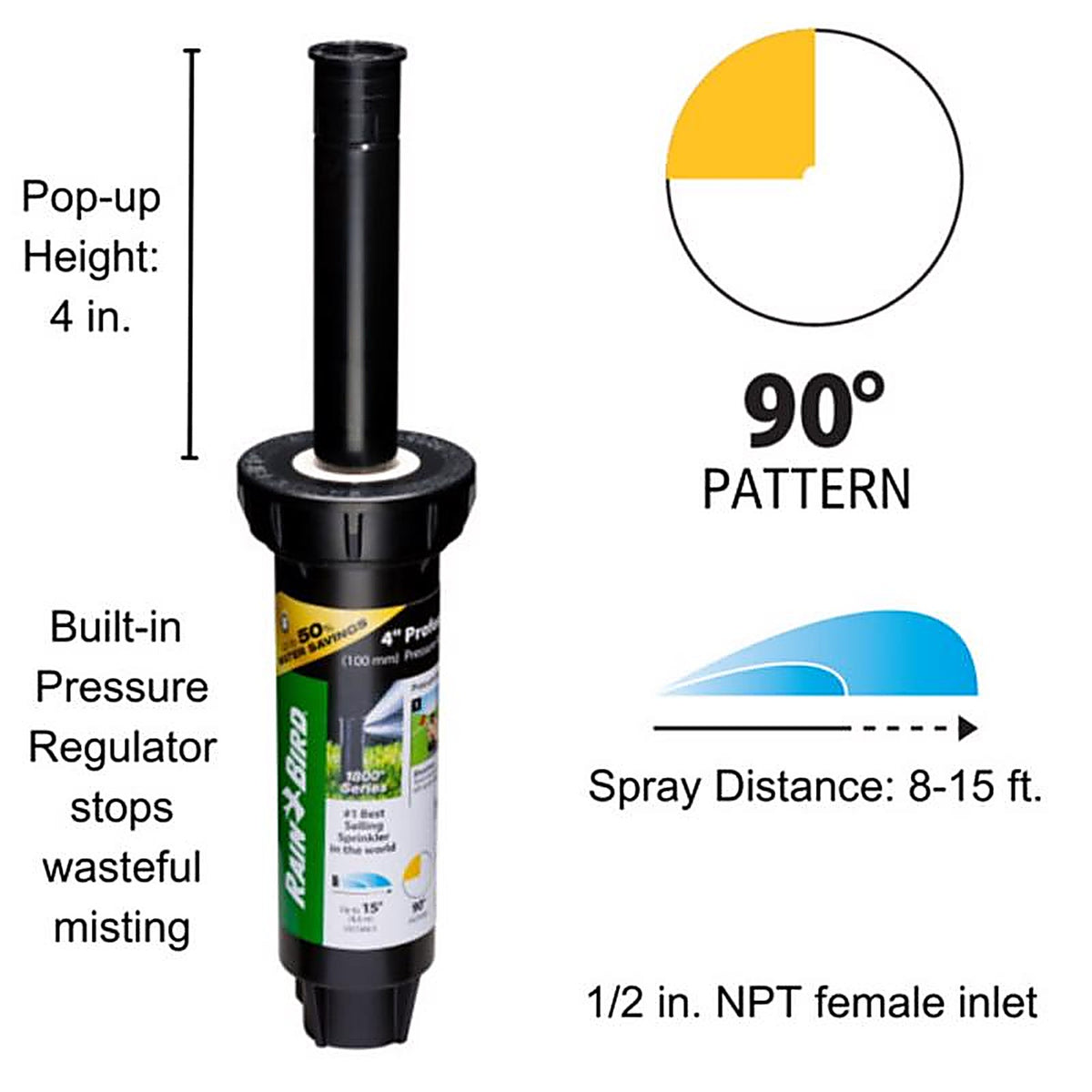 Rain Bird - 1804QDSP25SAM - 4 In. H Quarter-Circle Pop-Up Spray Head