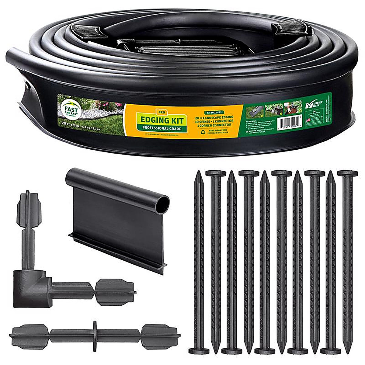 Master Mark - 35920 - 20 Ft. L X 5 In. H Plastic Black Landscape Edging Kit