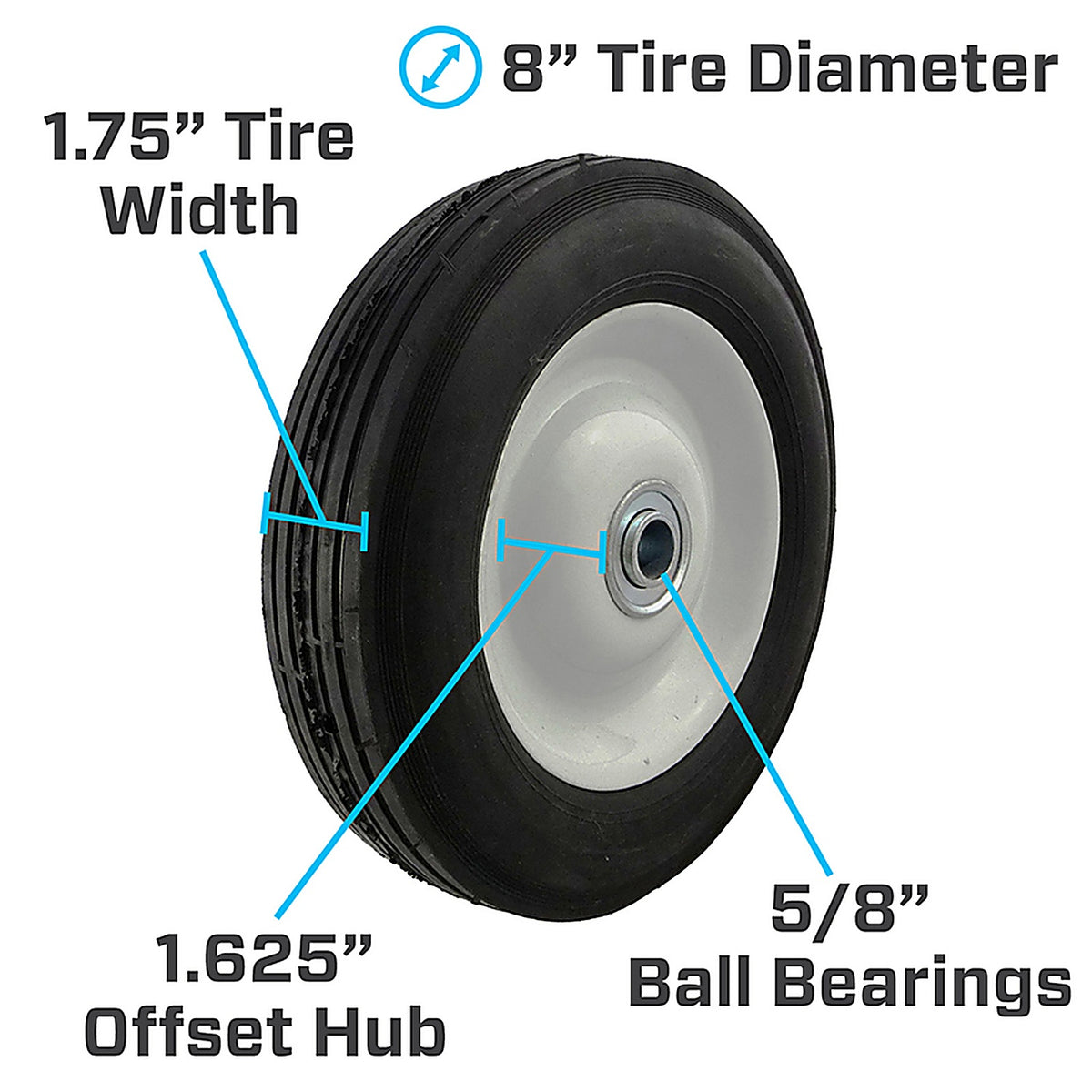 Marathon 432 8 inch Dia. x 8 in. Dia. 225 lb. capacity Offset Wheelbarrow Tire Rubber 1/Pack