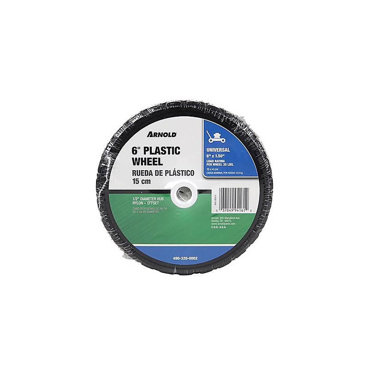 Arnold 490-320-0002 1.5 in. W x 6 in. Dia. Plastic Lawn Mower Replacement Wheel 35 lb.