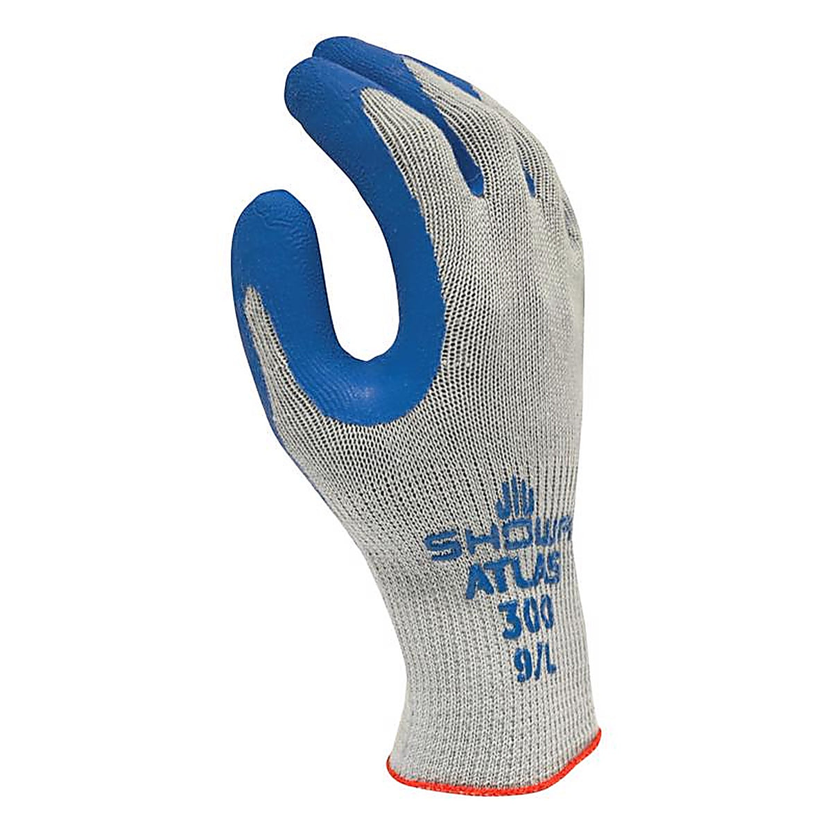 Atlas 300L-09.RT Showa Fit Unisex Indoor/Outdoor Rubber Latex Coated Work Gloves Blue/Gray L 1 pair