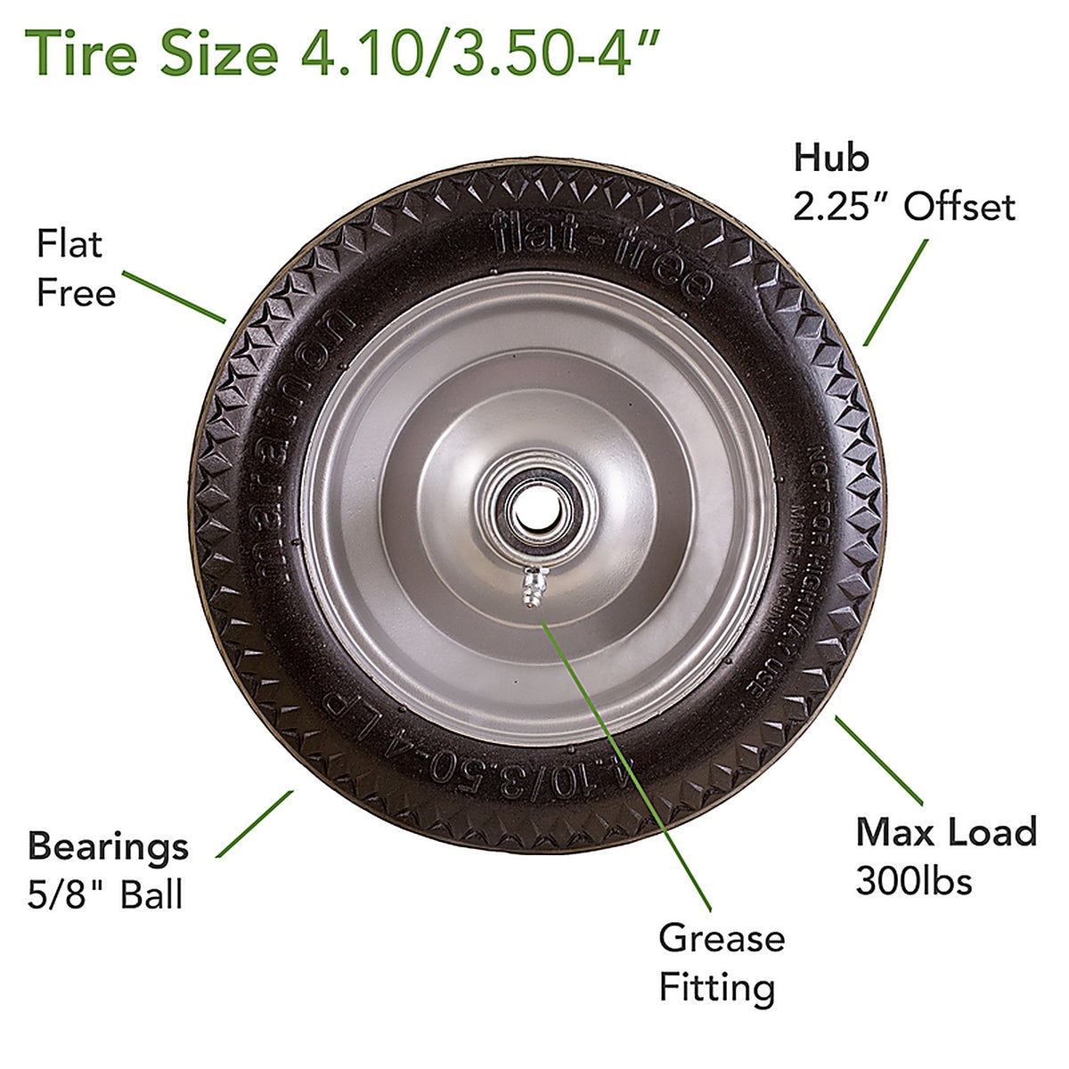 Marathon 00010 Universal Fit 4 in. Dia. x 10.3 in. Dia. 300 lb. capacity Offset Hand Truck Tire Polyurethane