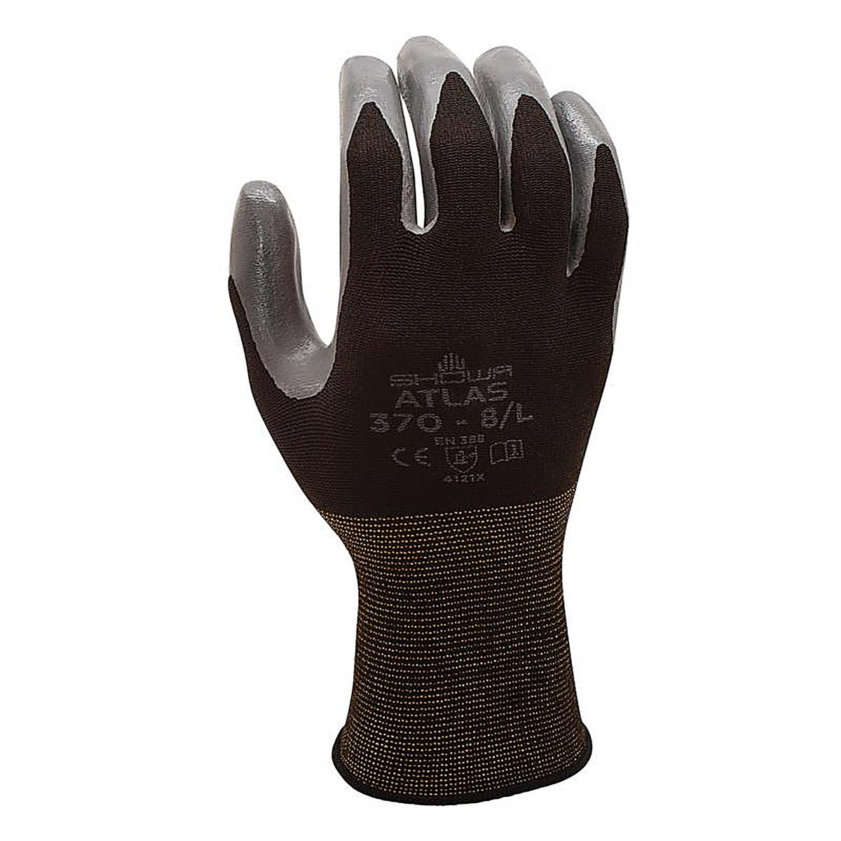 Atlas 370BS-06.RT Unisex Indoor/Outdoor Nitrile Dipped Gloves Black/Gray S 1 pair