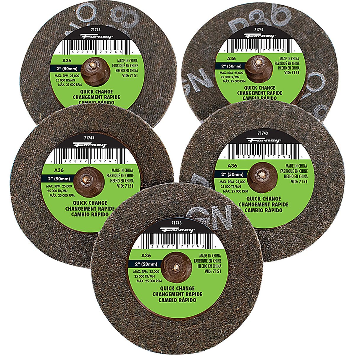 Forney - 71601 - Quickchangesand Disc, 36 Grit, 2 in (5-Pack-71743)