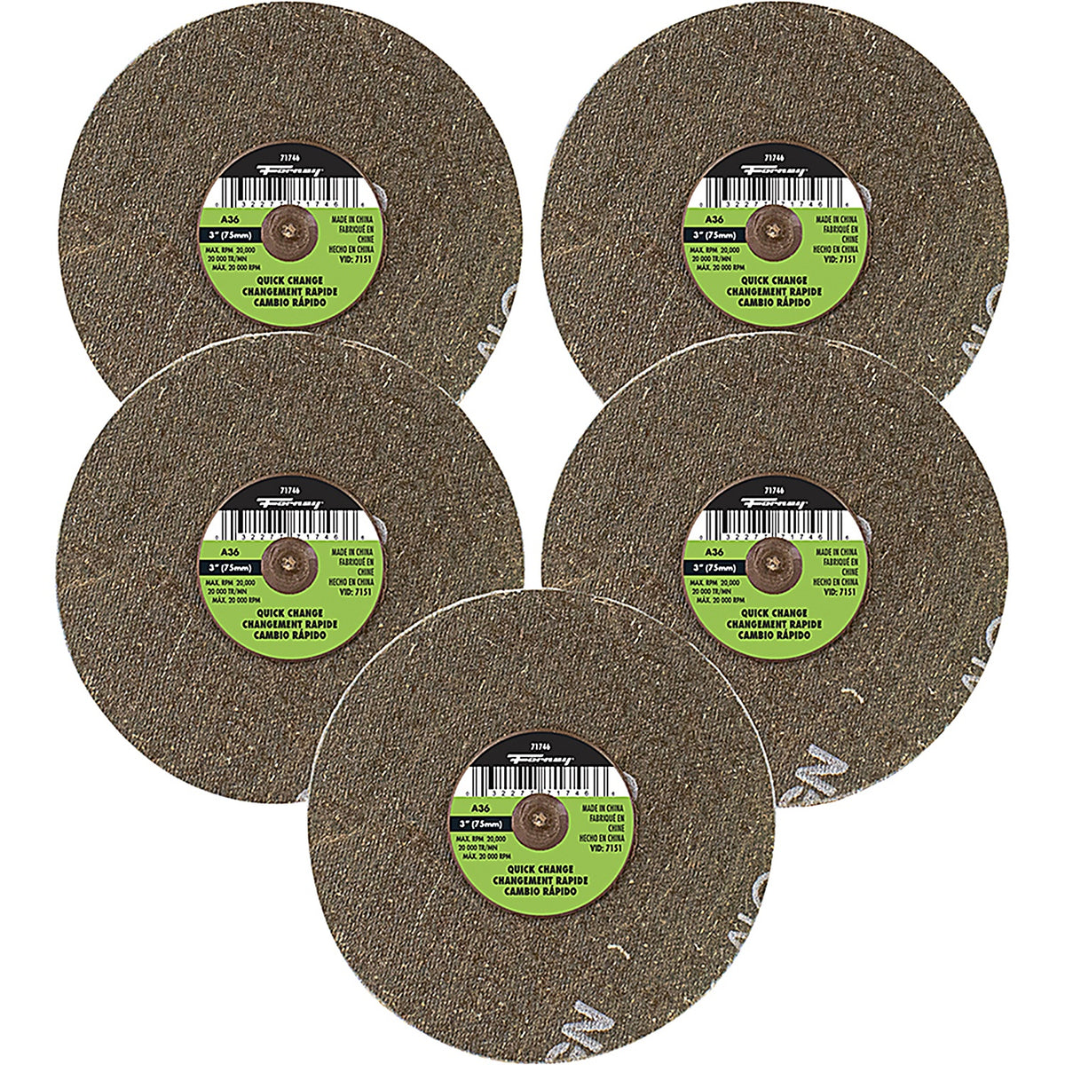 Forney - 71603 - Quickchangesanddisc, 36 Grit, 3 Inch (5-Pack-71746)