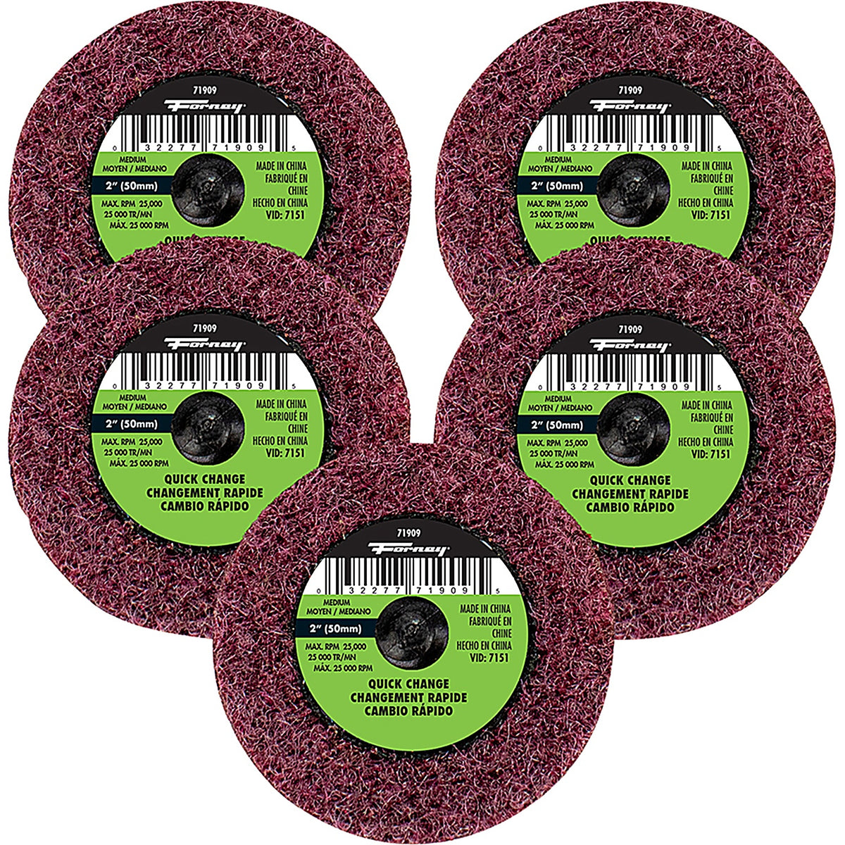 Forney - 71605 - Quick-Change Surfpreppad, mgrit, 2 Inch (5-Pack- 71909)