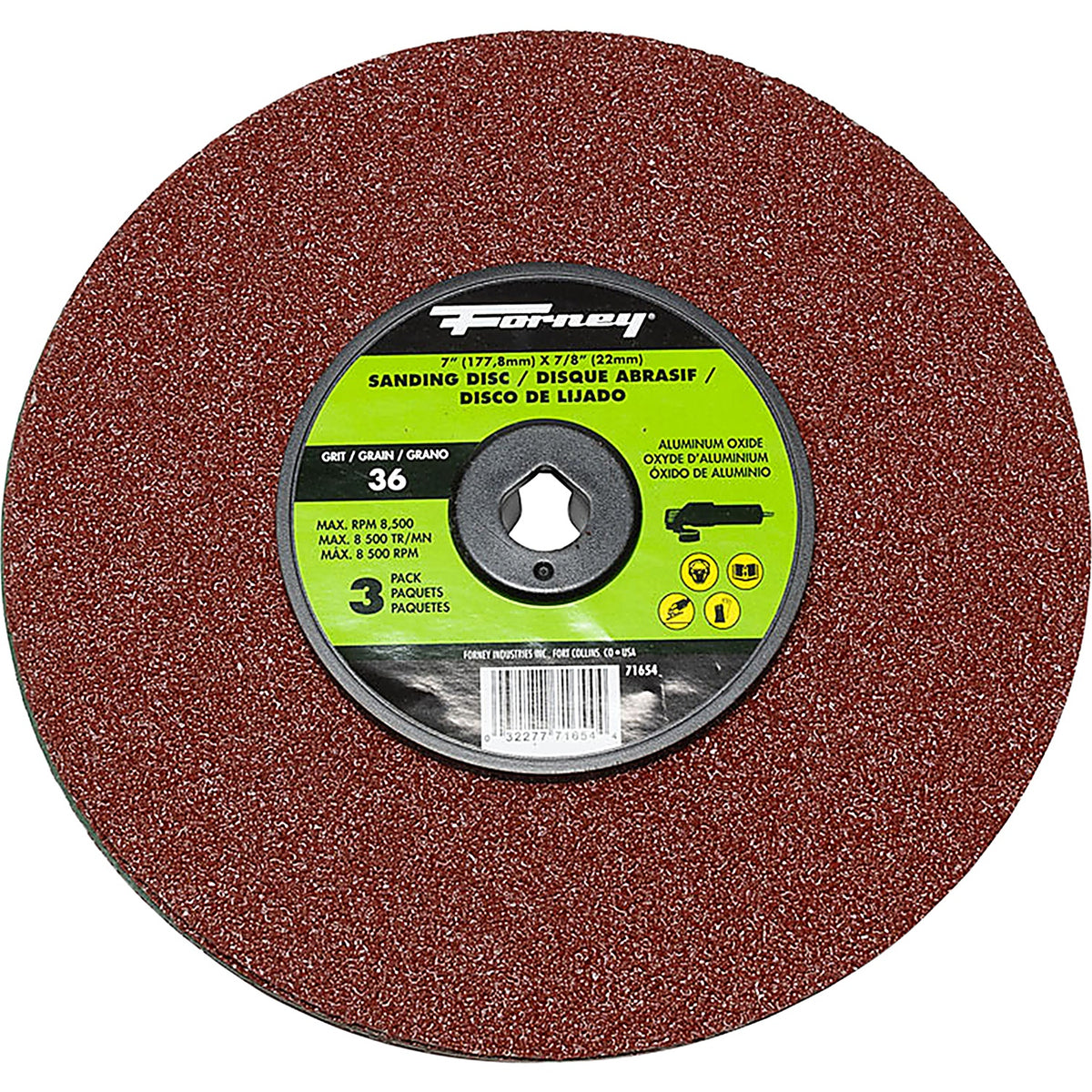 Forney - 71654 - Resinfibre Sanddisc, alumoxid, 7 Inch X7/8 Inch Arbor, 36grit