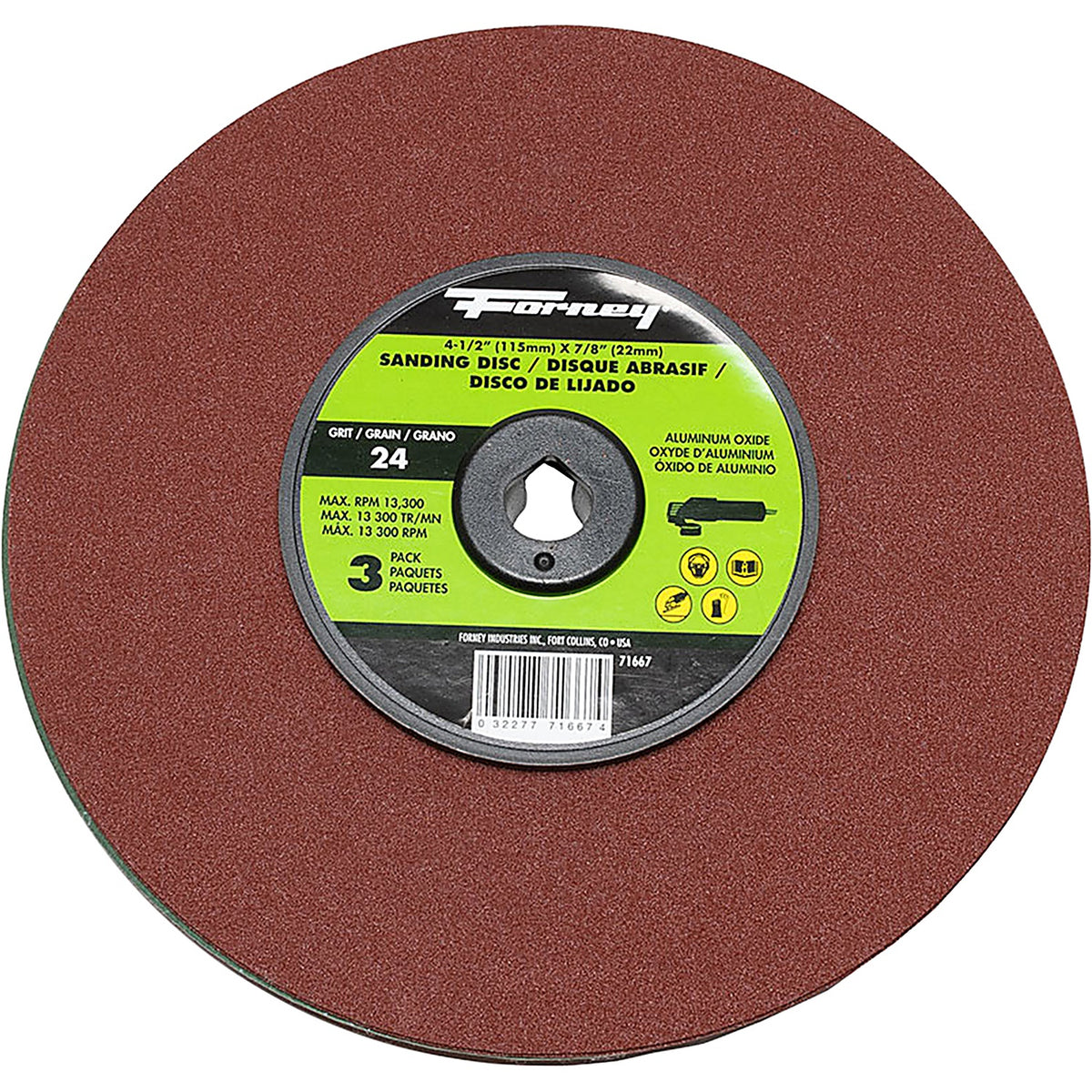 Forney - 71667 - ResinFibreSandDisc, AlumOxid4-1/2 Inch X7/8 Inch Arb24grit