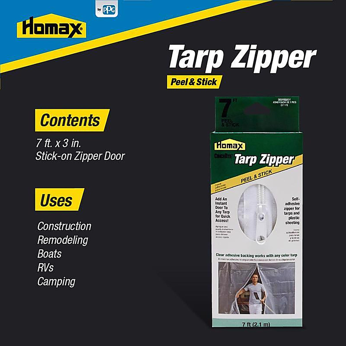 Homax 3142 CinchTite 0.25 ft. W X 7 ft. L Plastic Tarp Zipper Door Blue
