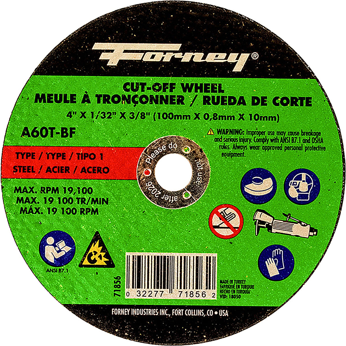 Forney - 71856 - Cut-Off Wheel, metal, type 1, 4 Inch X 1/32 Inch X 3/8 in