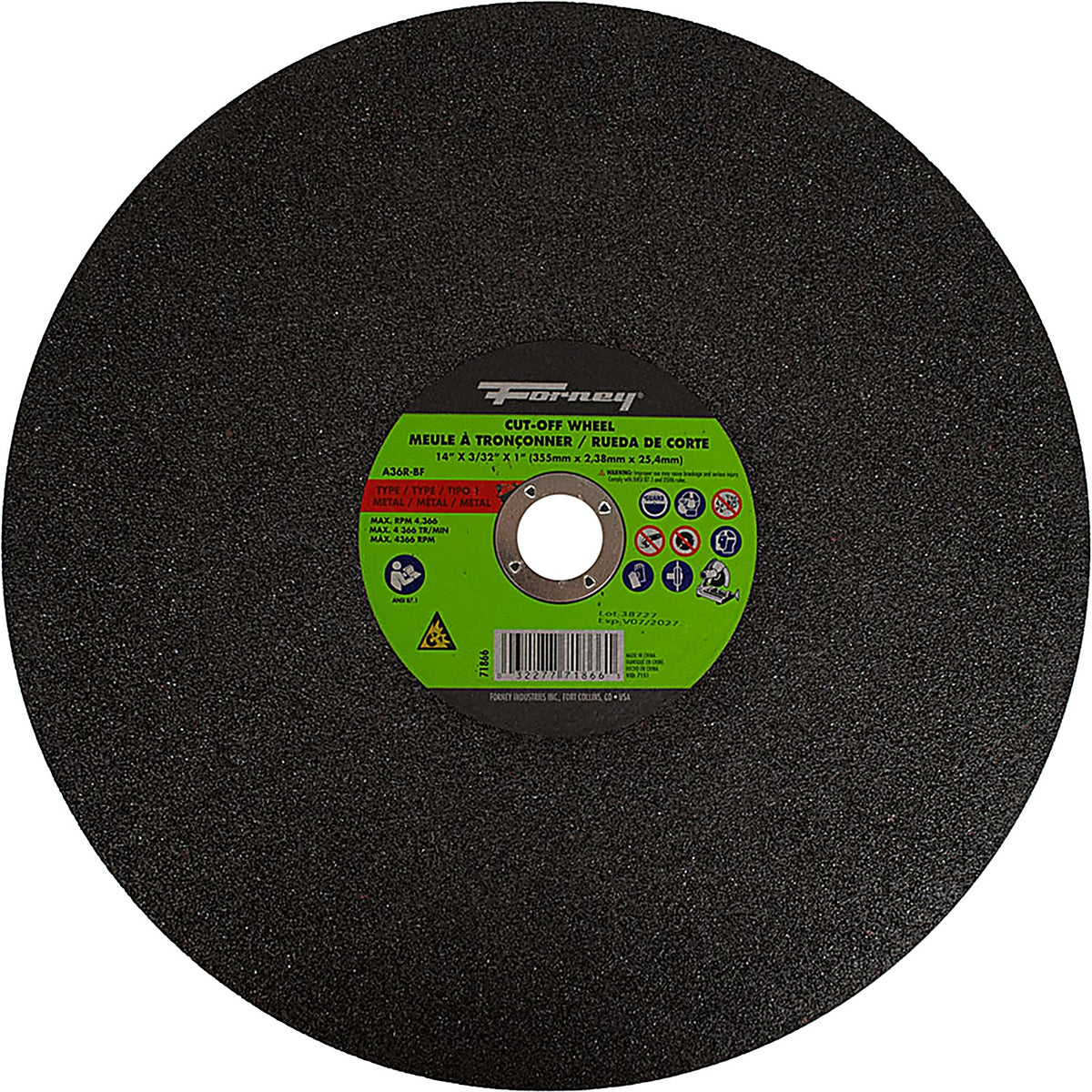 Forney - 71866 - Cutting Wheel, Metal, Type 1, 14 Inch X 3/32 in X 1 Inch