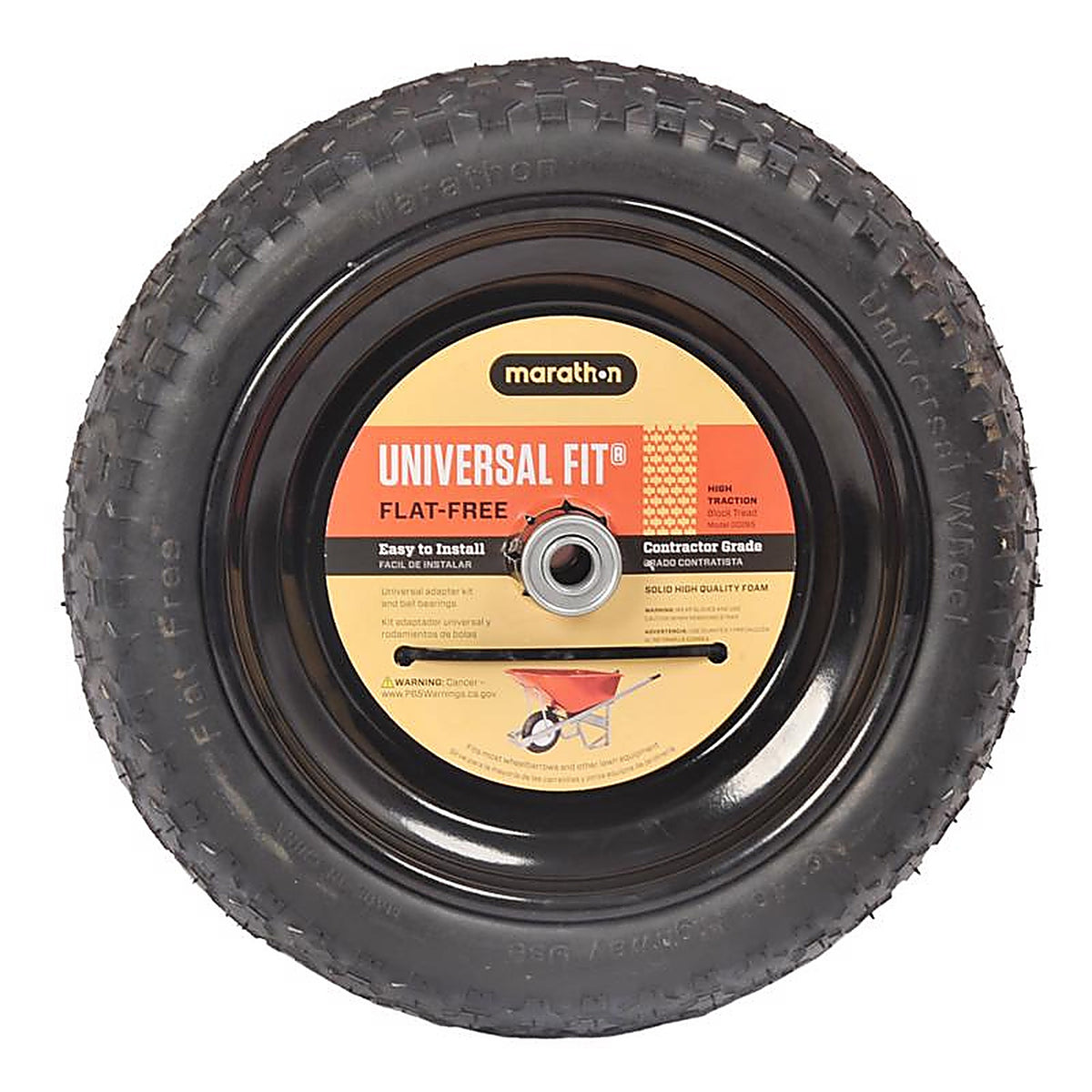 Marathon 265 Universal Fit 8 in. Dia. x 14.5 in. Dia. 300 lb. capacity Centered Wheelbarrow Tire Polyurethane