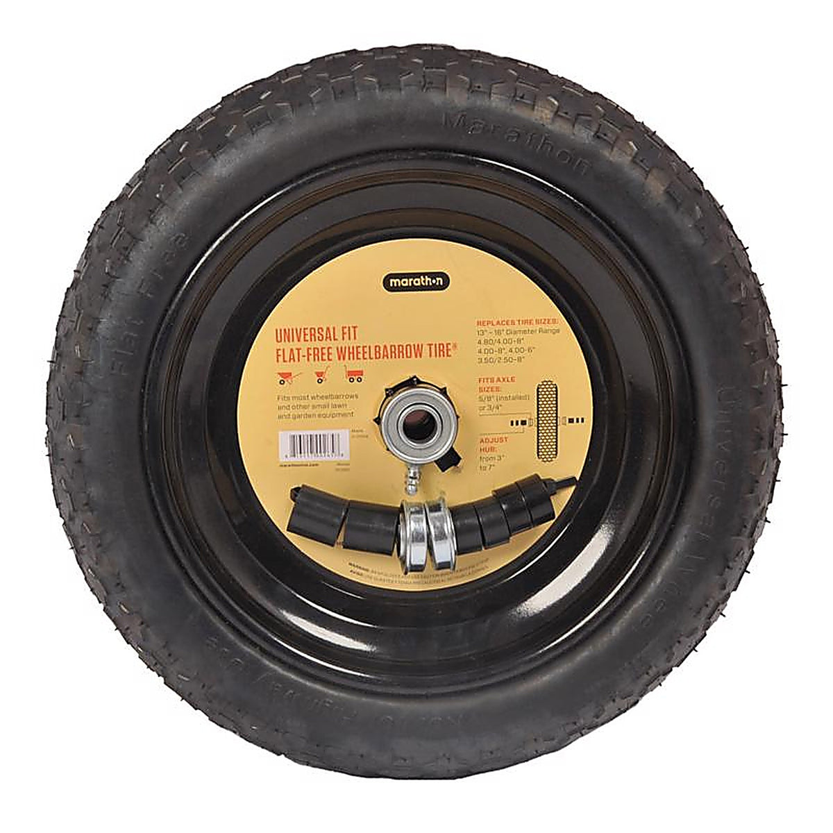 Marathon 265 Universal Fit 8 in. Dia. x 14.5 in. Dia. 300 lb. capacity Centered Wheelbarrow Tire Polyurethane