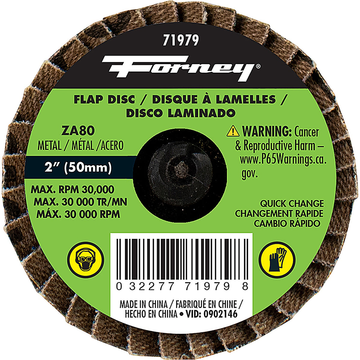 Forney - 71979 - Quick Change Flap Disc, 80 Grit, 2 in