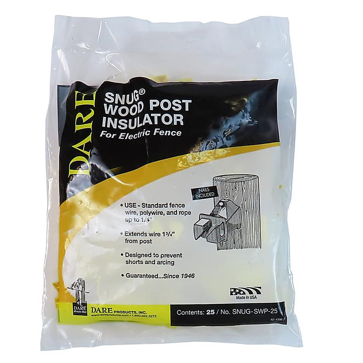 Dare - SNUG-SWP-25 - Snug Wood Post Insulator Yellow