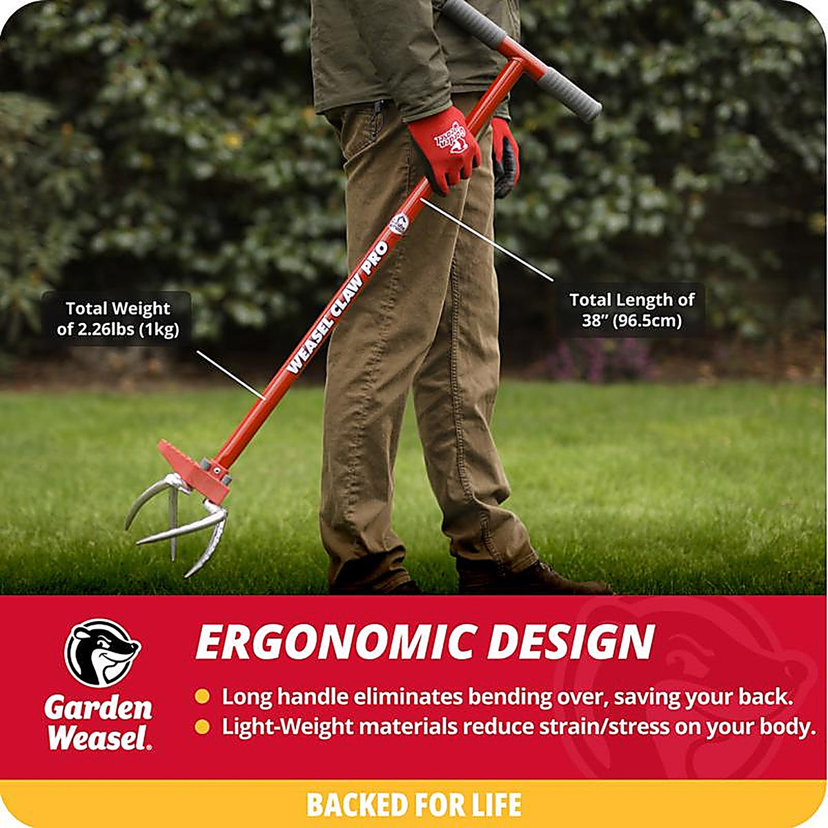 Garden Weasel - 91334 - Claw Pro 4 Tine Steel Hand Cultivator 38 In. Steel Handle