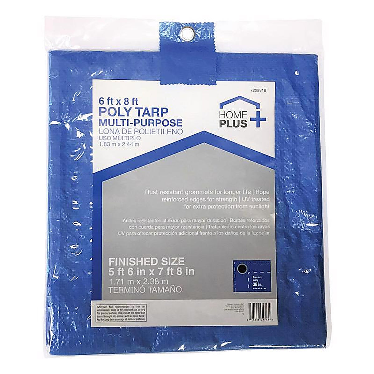Home Plus P68-88W 6 ft. W x 8 ft. L Light Duty Polyethylene Tarp Blue