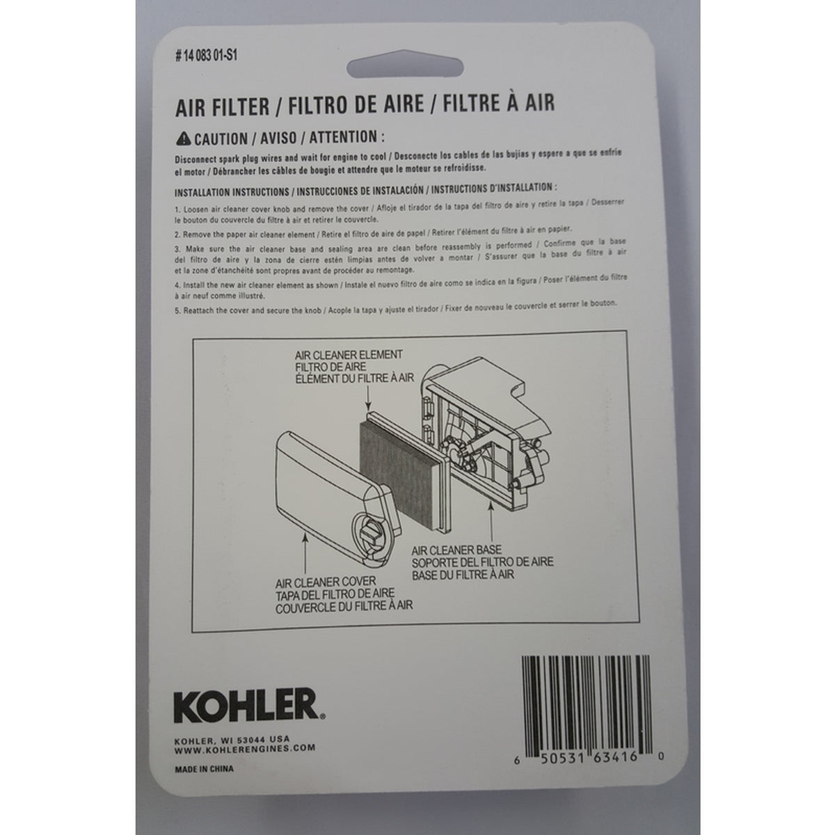 Kohler 1408301-S1 Small Engine Air Filter For Courage XT6-8