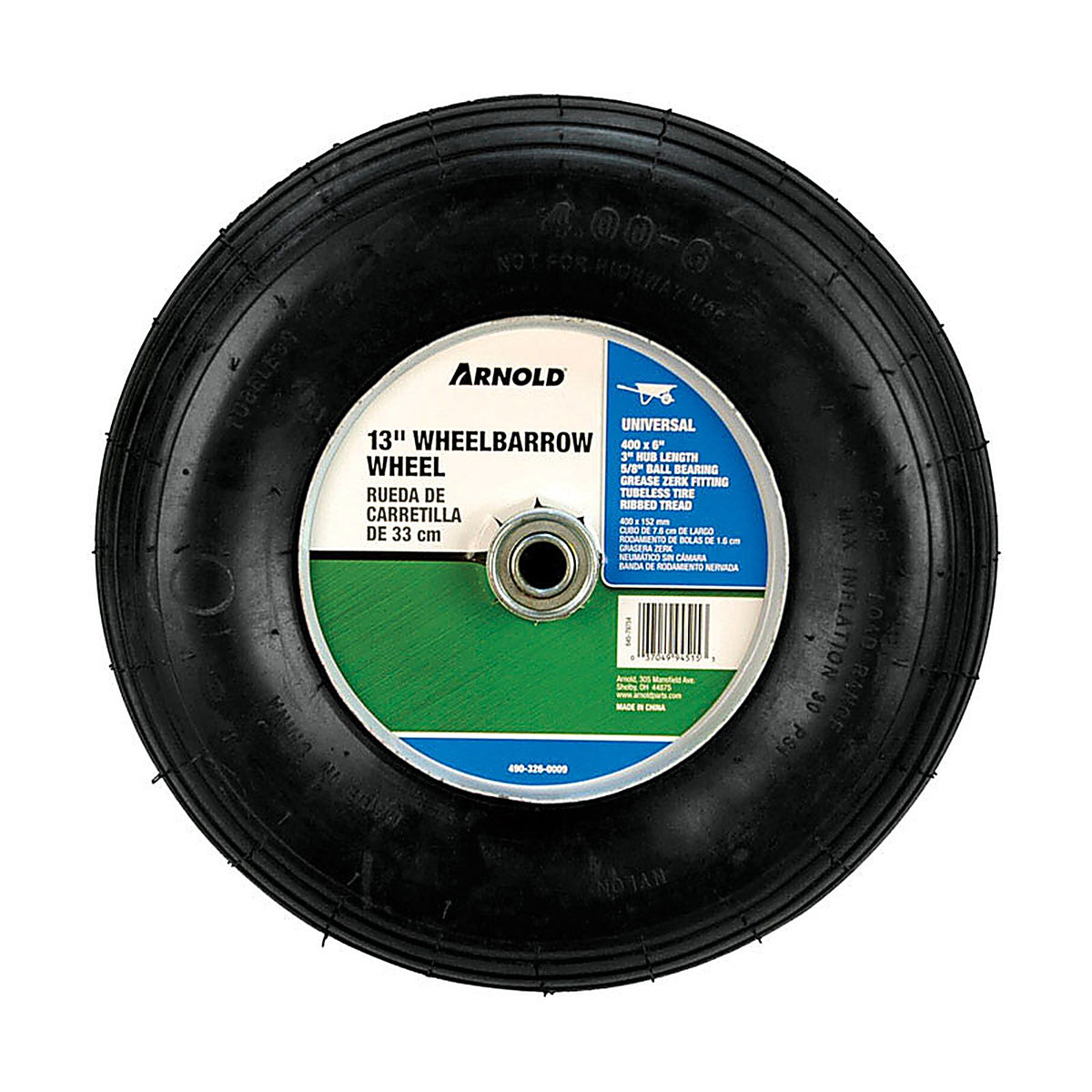 Arnold 490-326-0009 6 in. Dia. x 13 in. Dia. 350 lb. capacity Wheelbarrow Tire Polyurethane