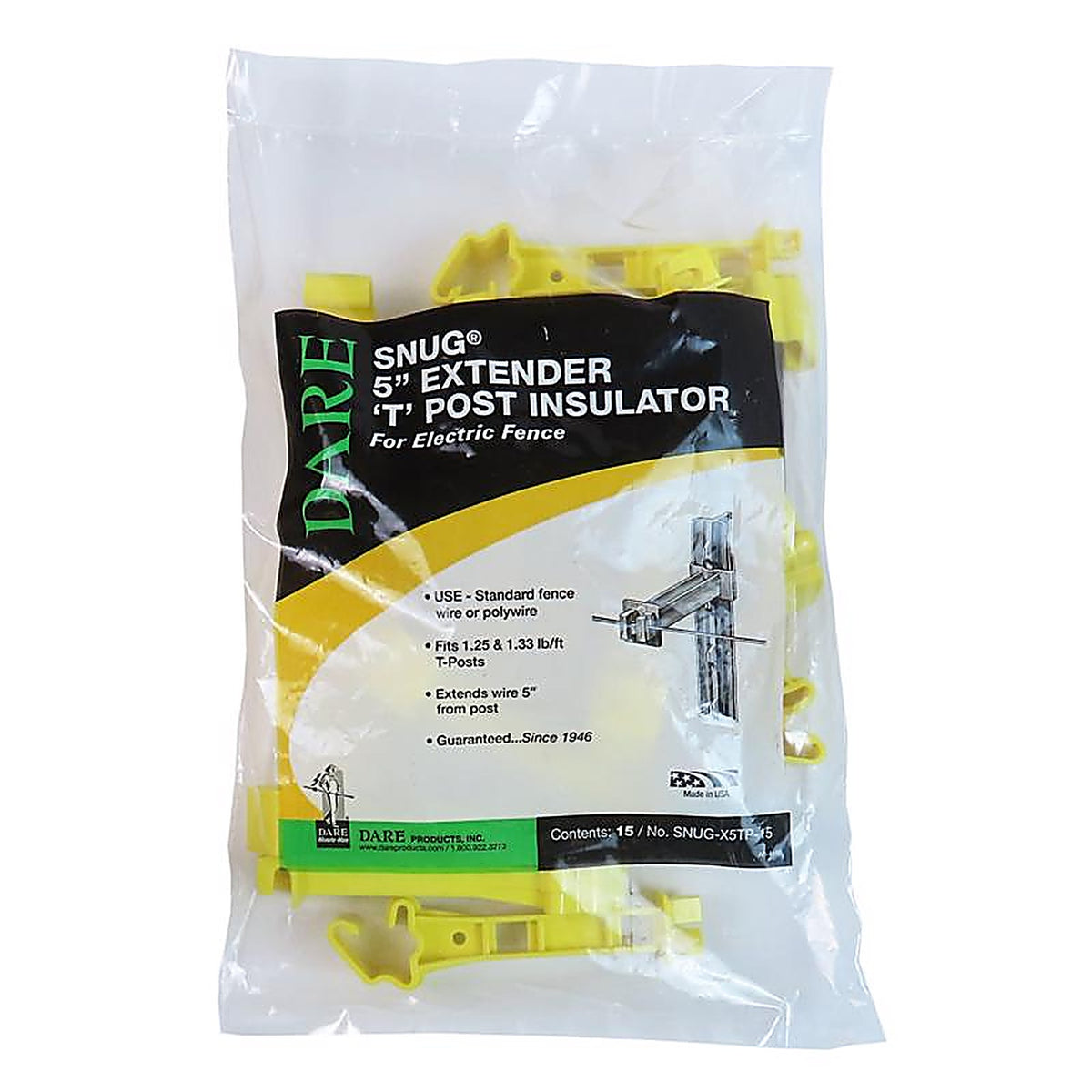 Dare - SNUG-X5TP-15 - Sung T-Post Insulator Extended Length Yellow