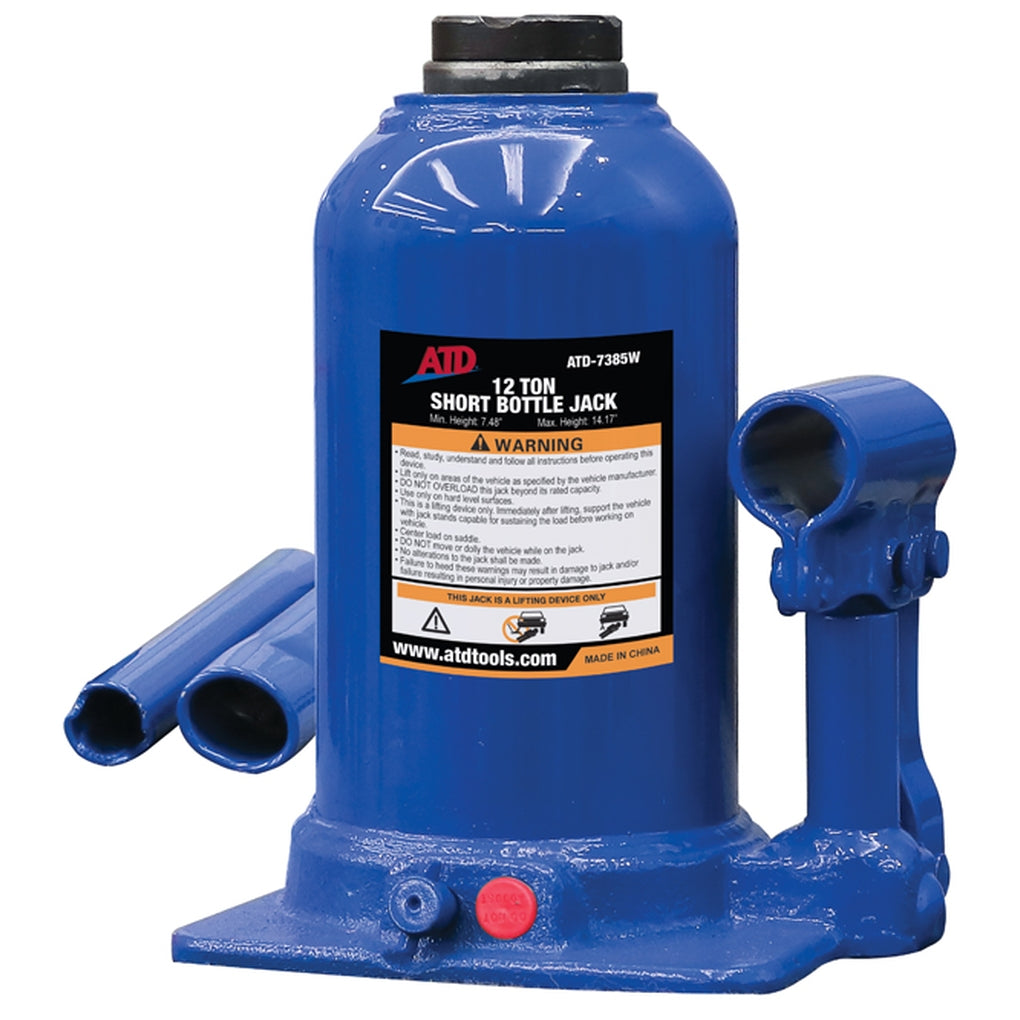 ATD 7385W 12 Ton Heavy-Duty Hydraulic Side Pump Bottle Jack (Shorty Version)