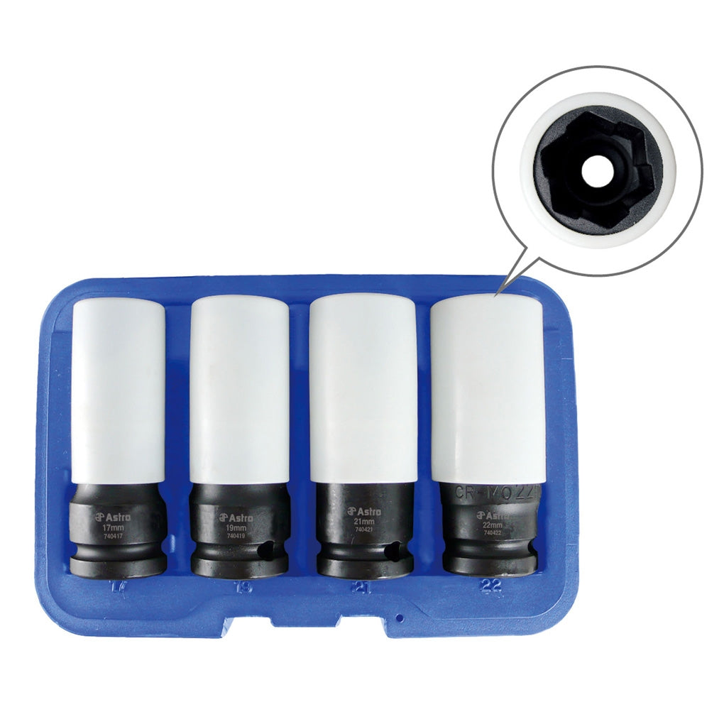 Astro Pneumatic 7404 Flank Bite Damaged Lug Nut Socket Set w/ Spinning Protective Sleeves
