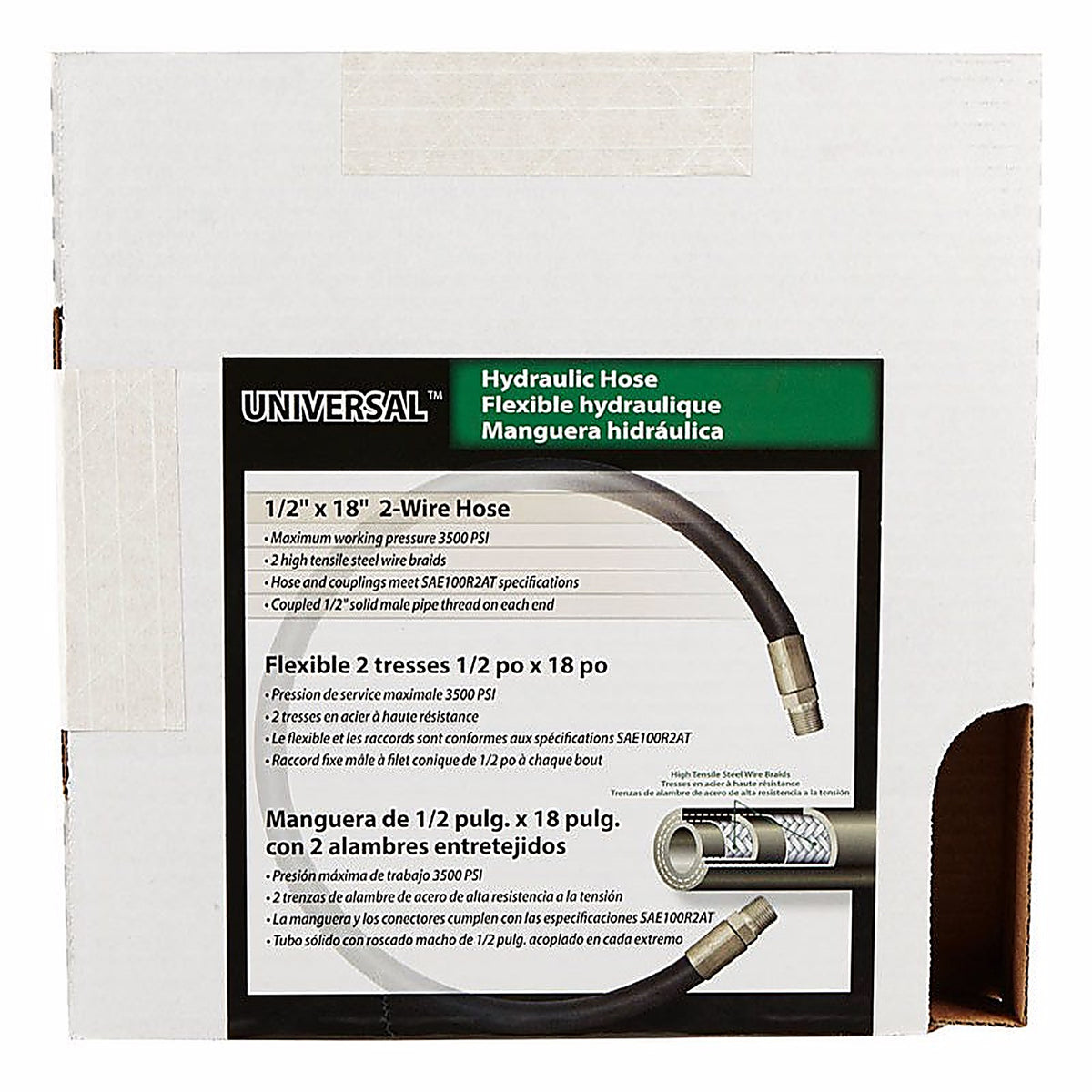 Apache Hose 98398303 0.5 in. Dia. x 18 in. L 3500 psi Rubber 2-Wire Hydraulic Hose